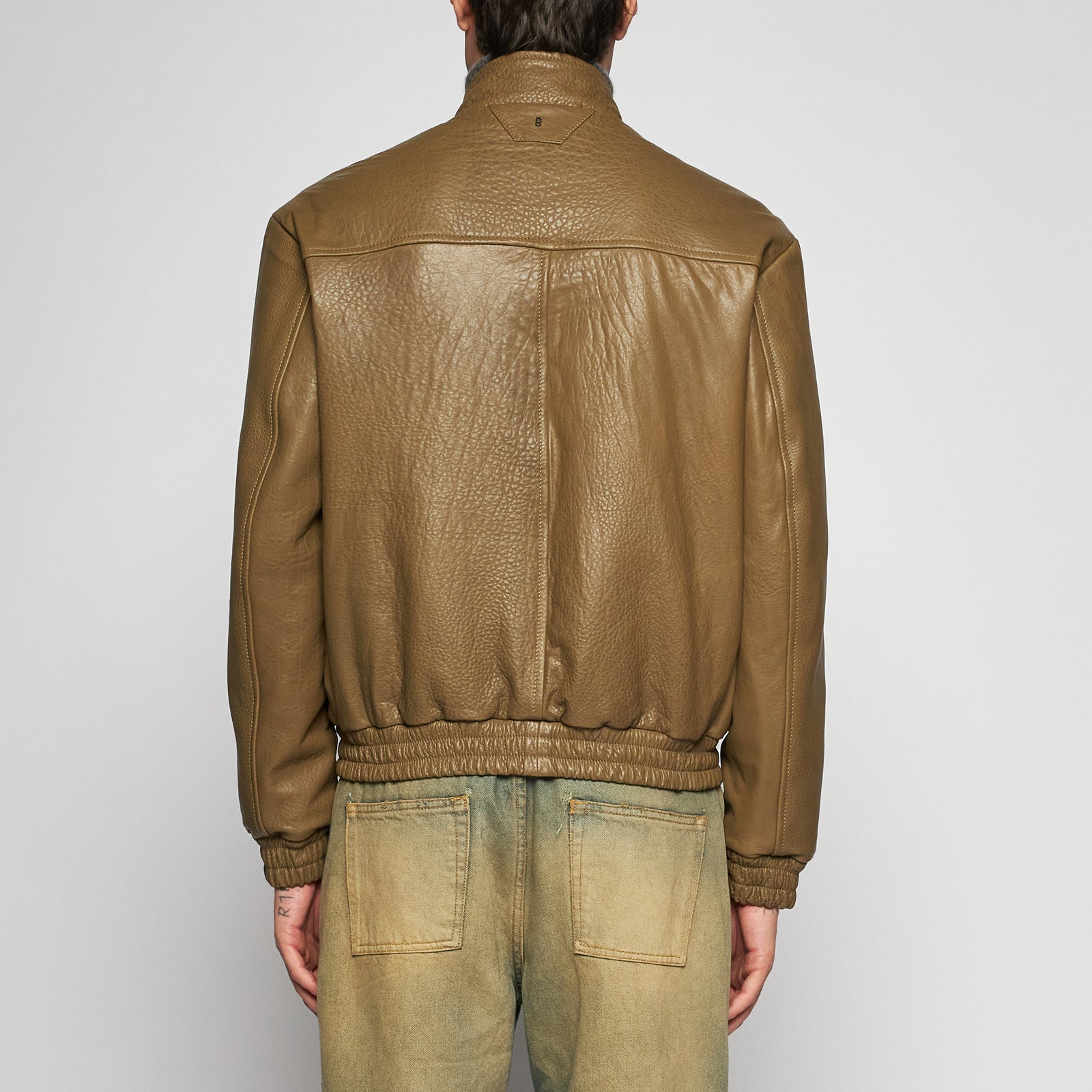 GIACCA BOMBER IN PELLE MARTELLATA - OLIVA