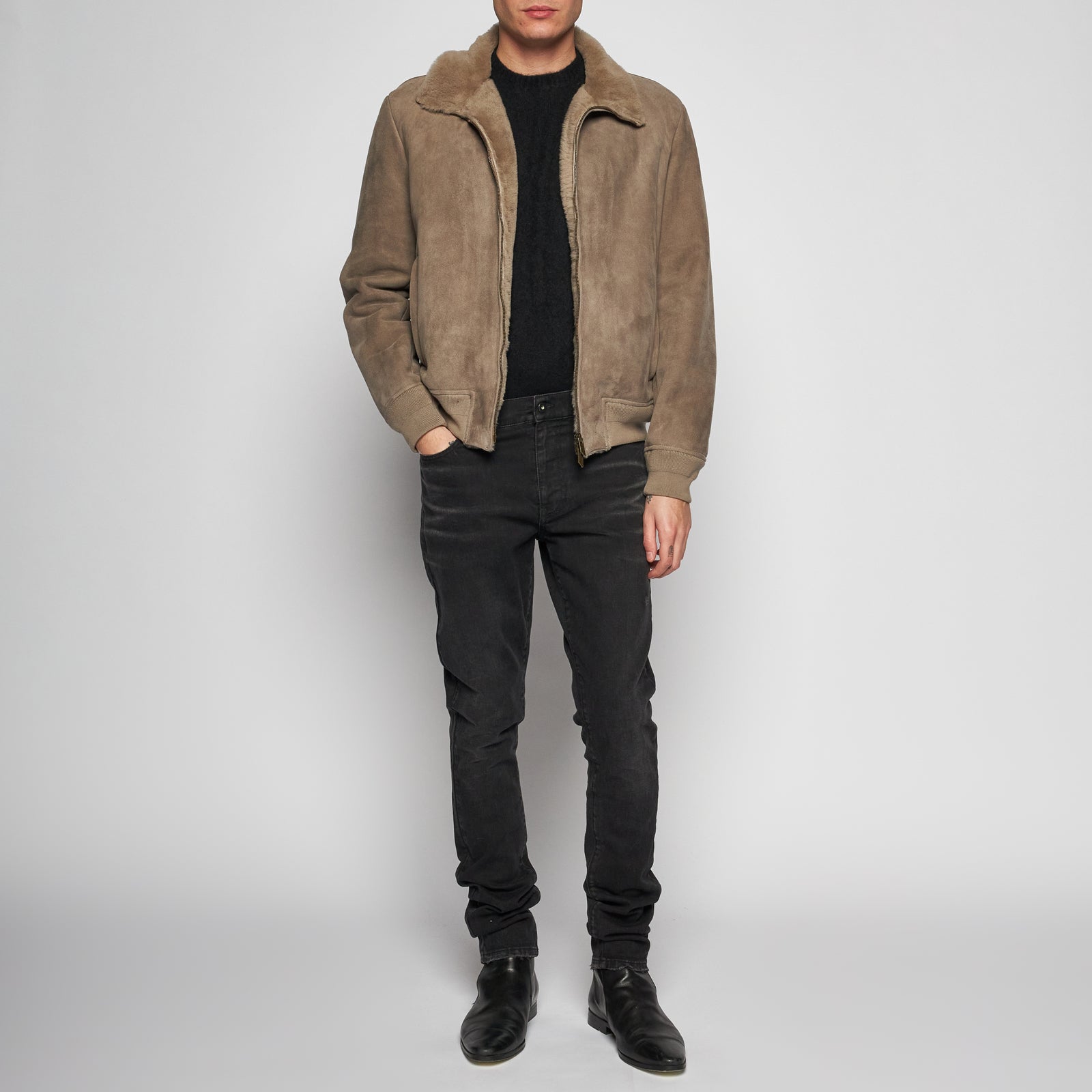 GIACCA BOMBER IN SHEARLING - STONE