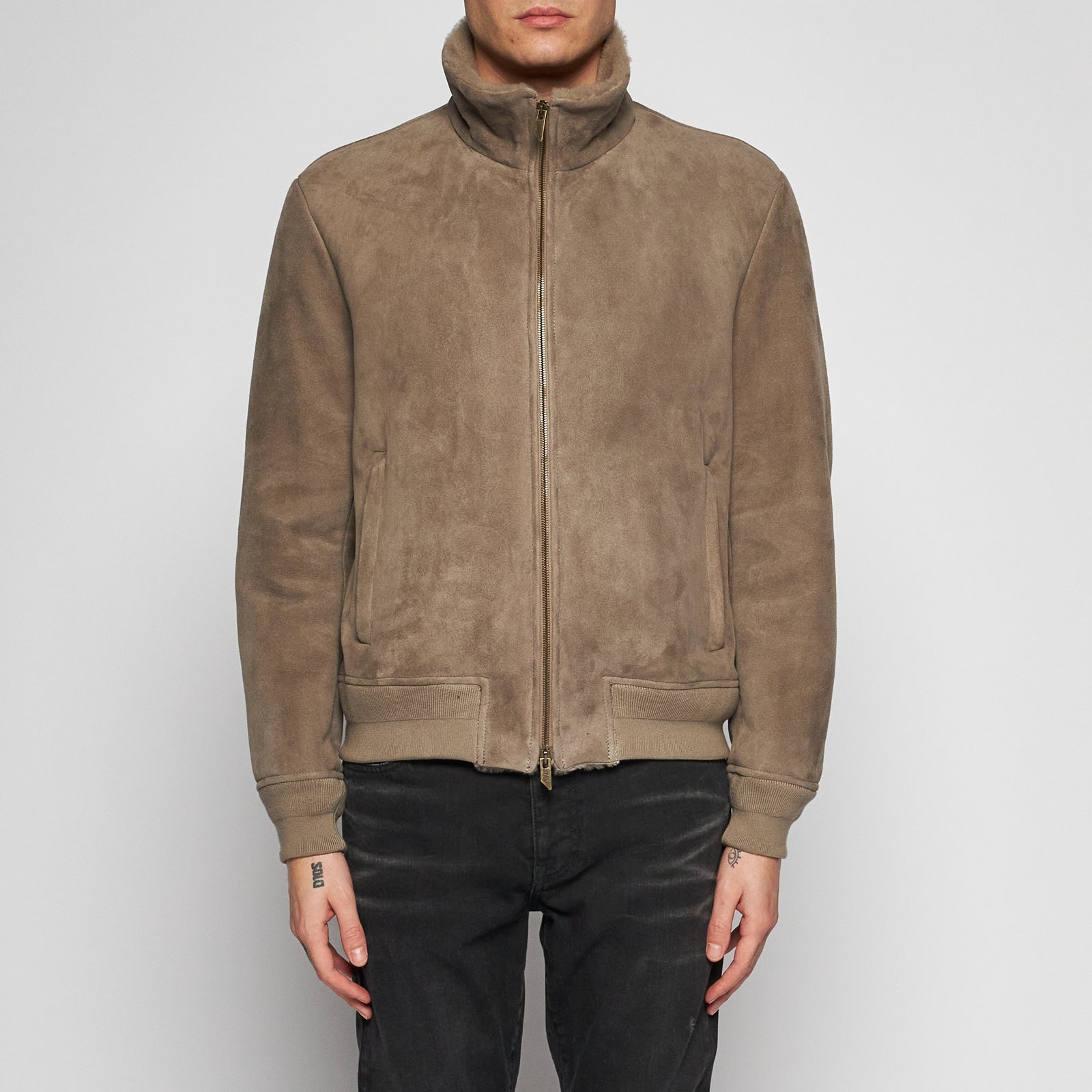 GIACCA BOMBER IN SHEARLING - STONE