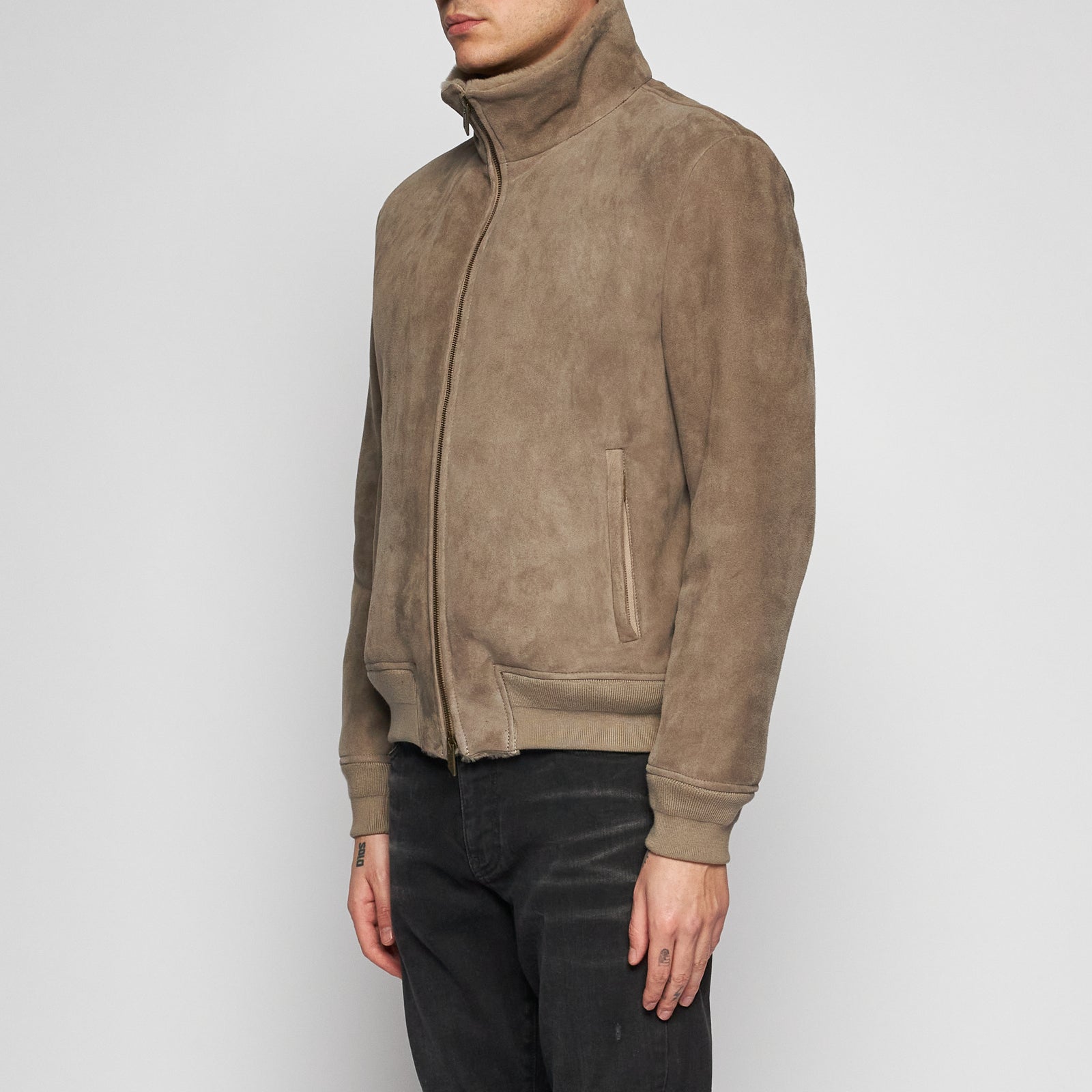 GIACCA BOMBER IN SHEARLING - STONE