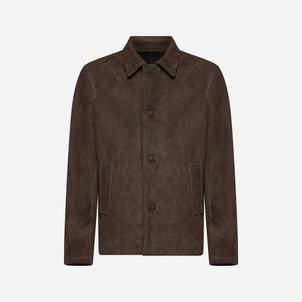 GIACCA BOMBER IN PELLE SCAMOSCIATA - DARK BROWN