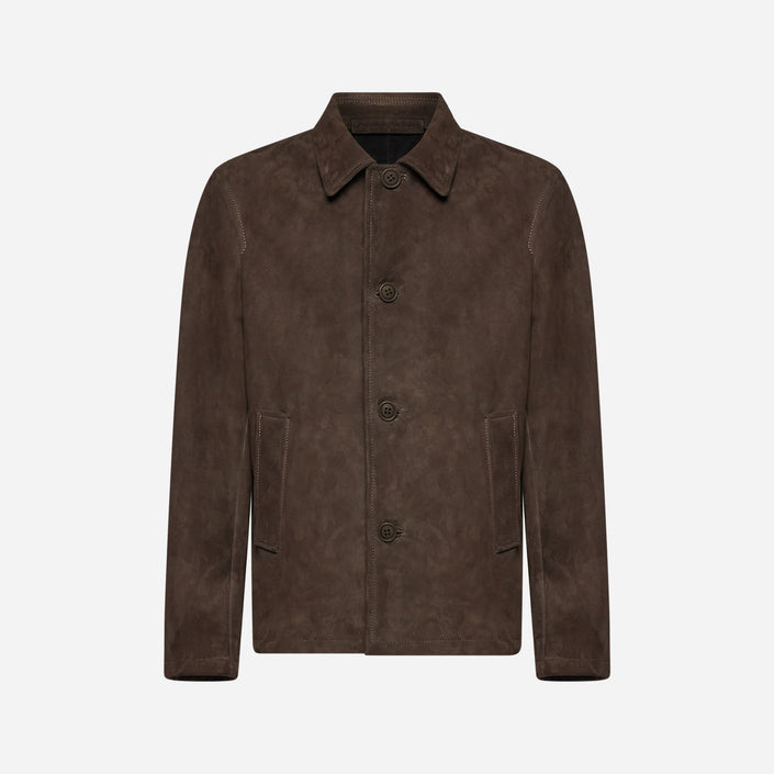 GIACCA BOMBER IN PELLE SCAMOSCIATA - DARK BROWN