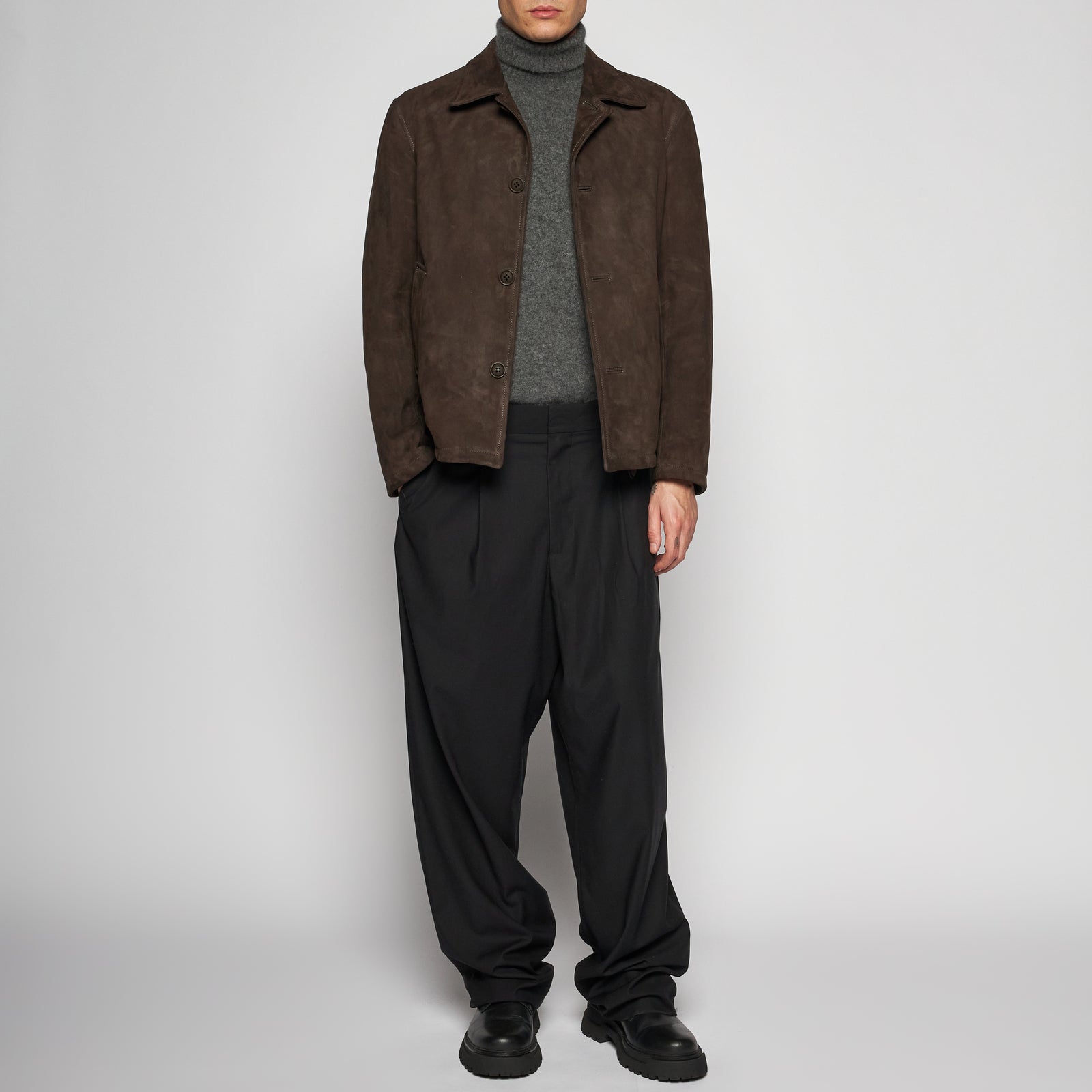 GIACCA BOMBER IN PELLE SCAMOSCIATA - DARK BROWN