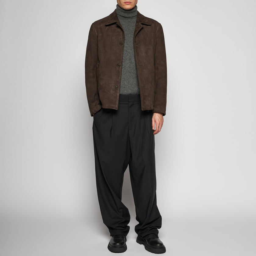 BOMBERJACKE AUS WILDLEDER - DUNKELBRAUN