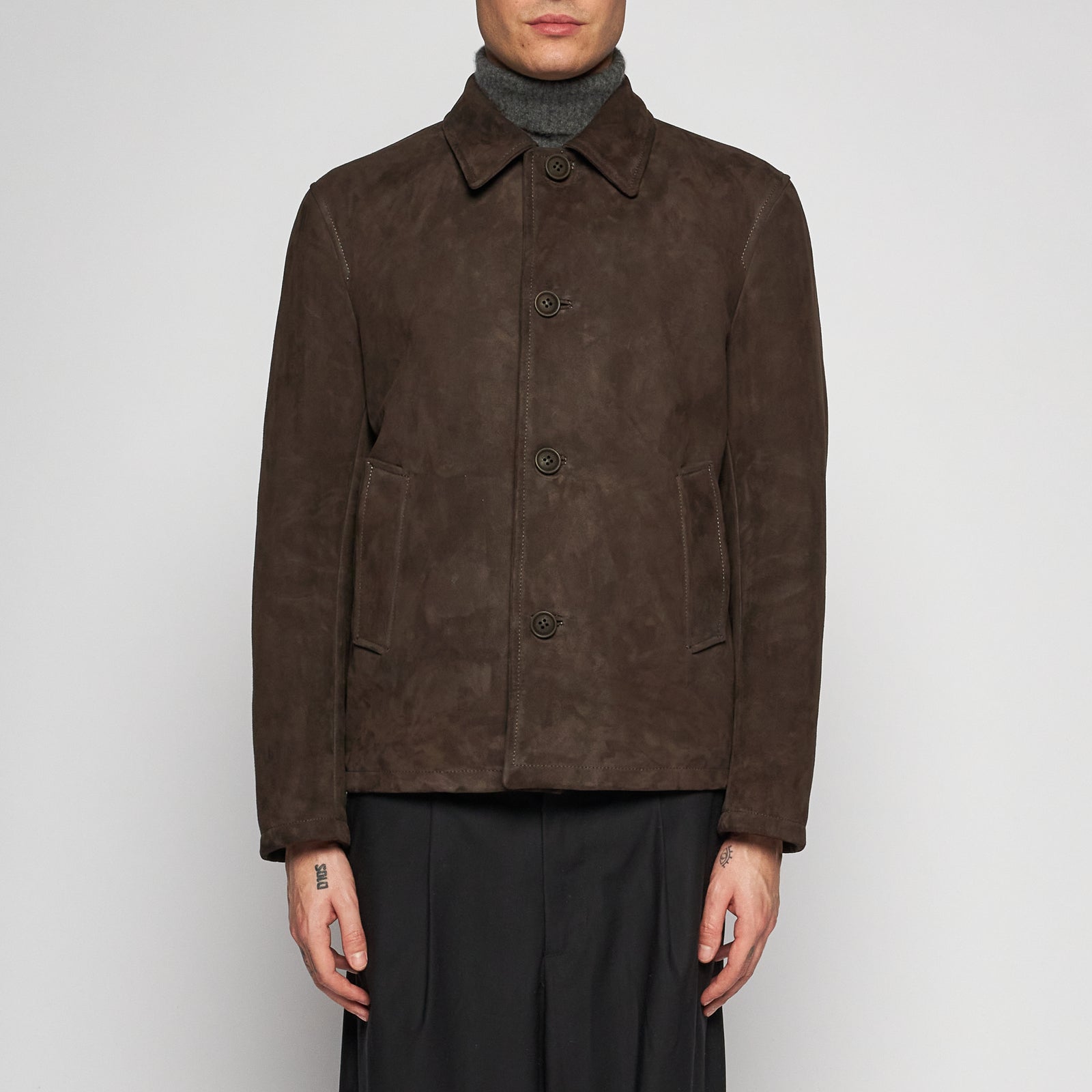 GIACCA BOMBER IN PELLE SCAMOSCIATA - DARK BROWN