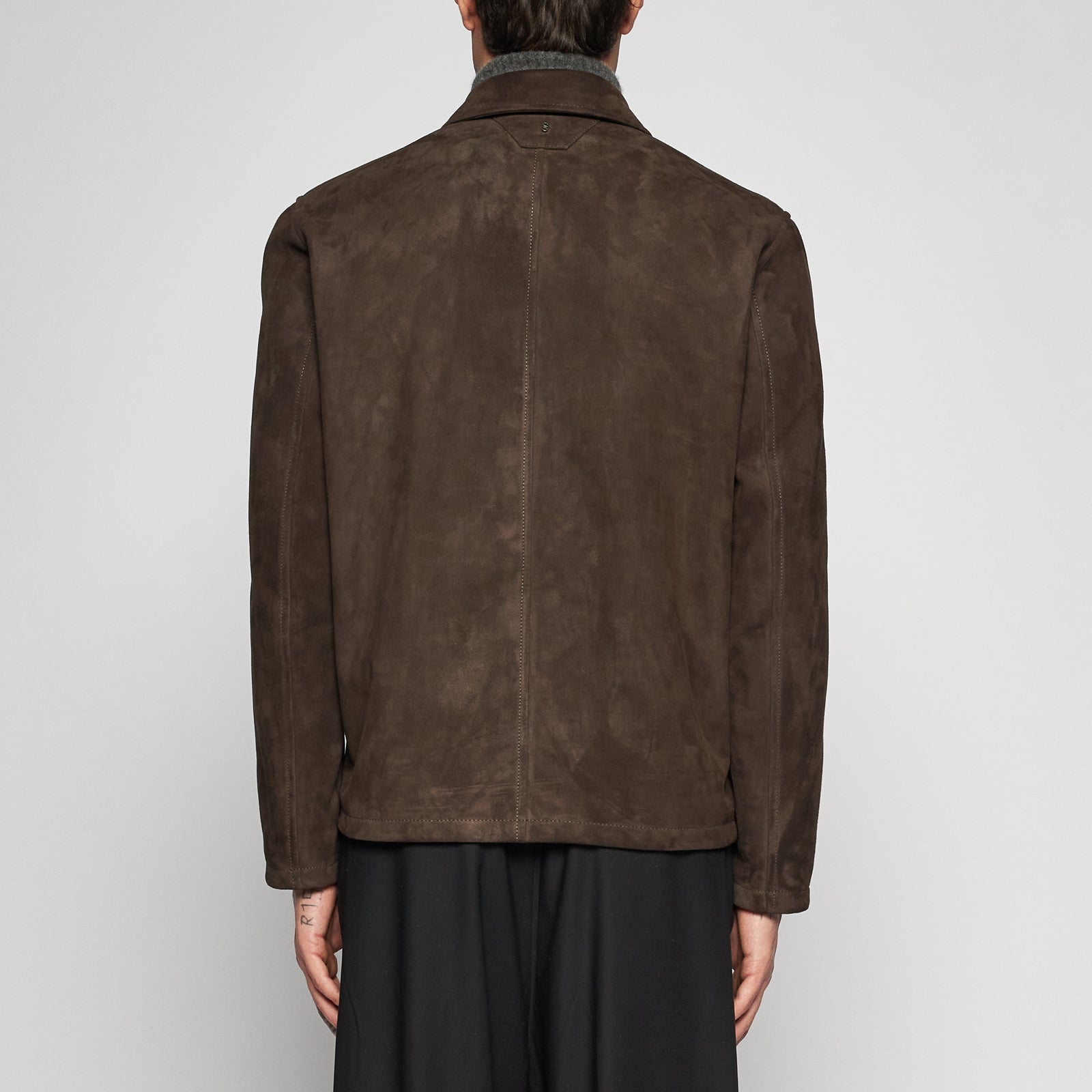 GIACCA BOMBER IN PELLE SCAMOSCIATA - DARK BROWN