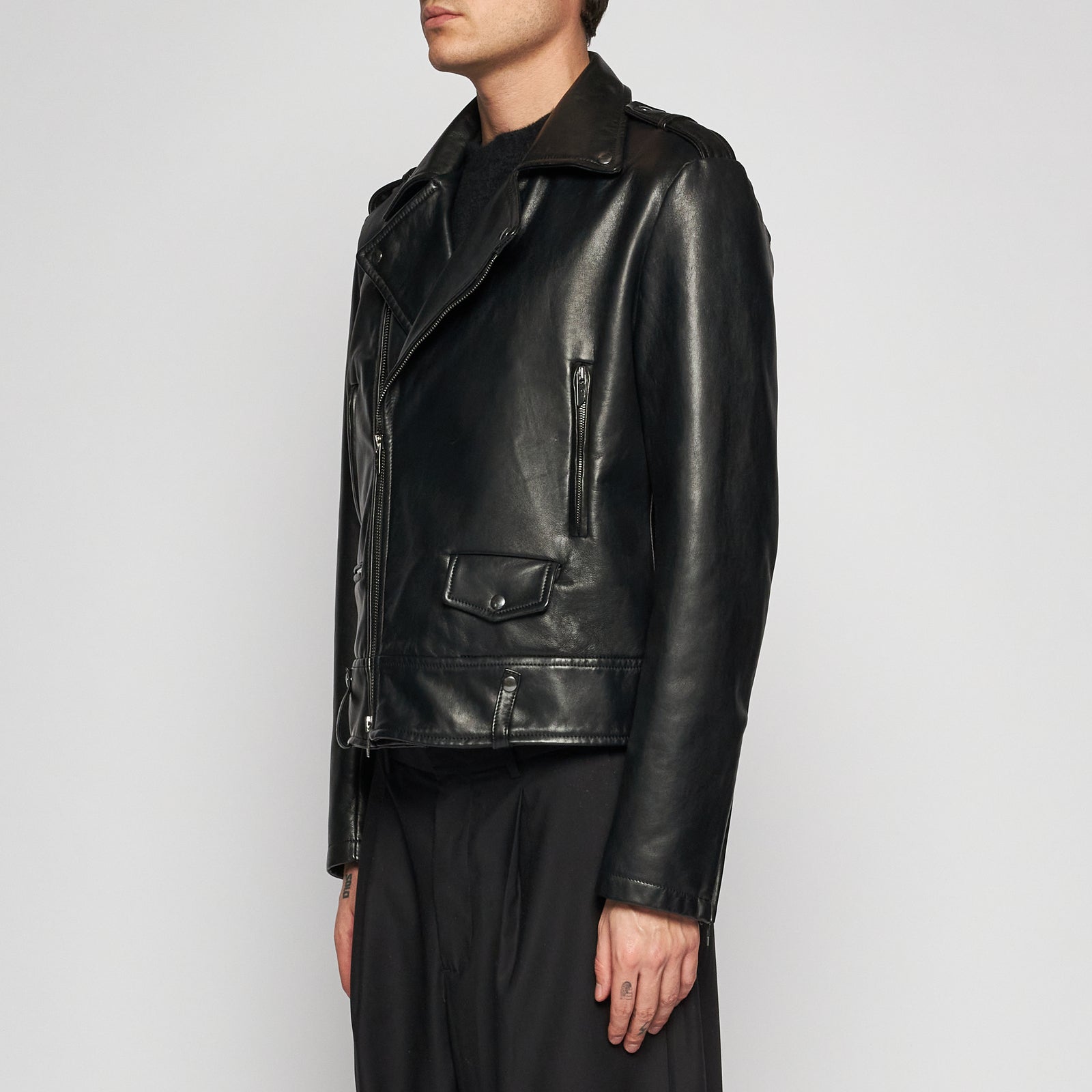 GIACCA BIKER IN NAPPA PLONGÈ – BLACK