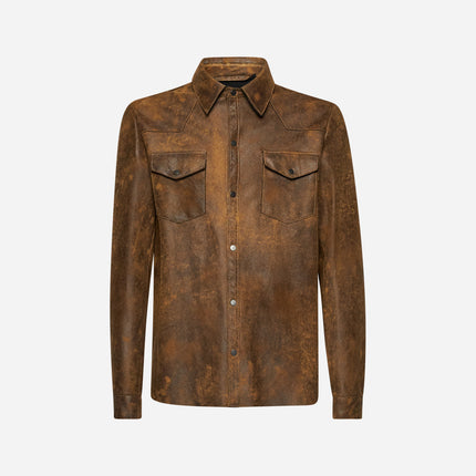 AGED LEATHER SHIRT - COOKIE