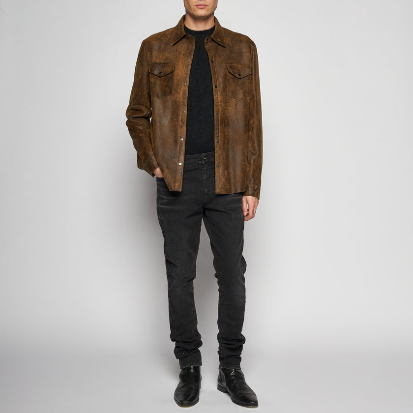 CAMICIA IN PELLE INVECCHIATA - COOKIE