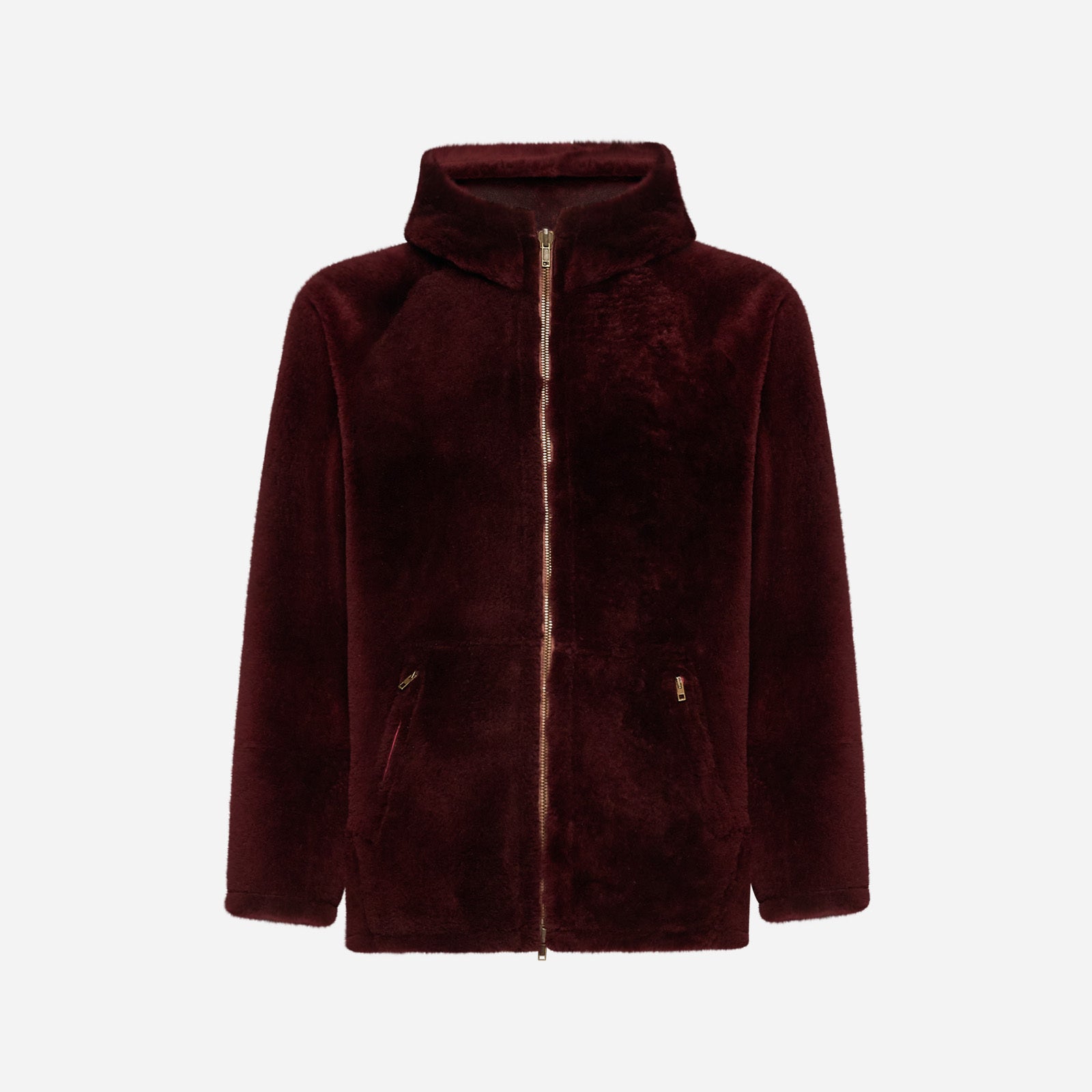 GIACCA OVER CON CAPPUCCIO IN SHEARLING - BORDEAUX