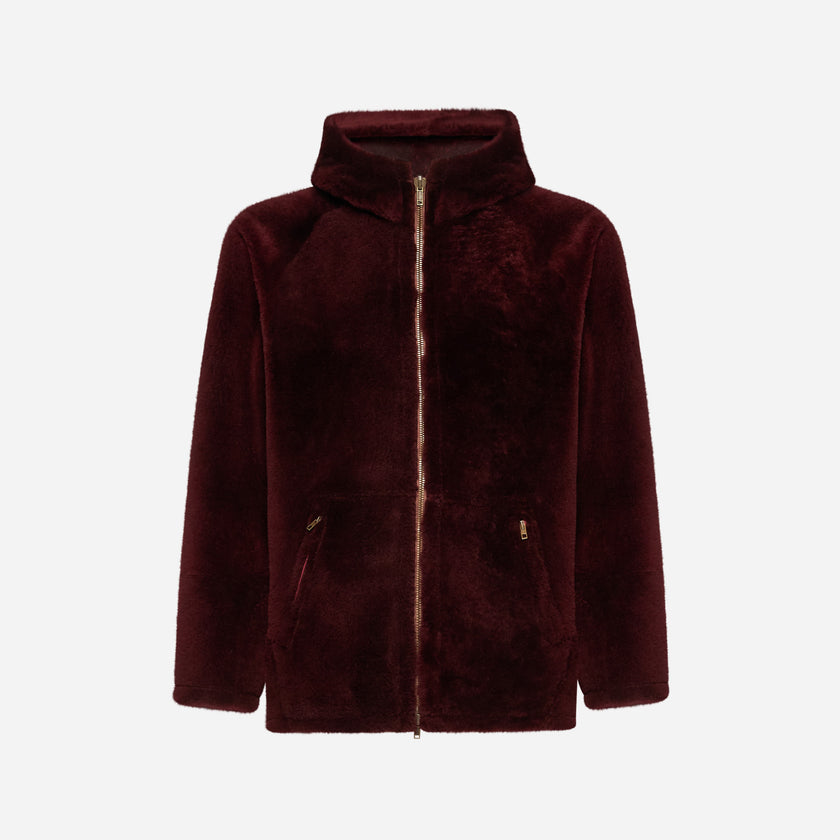 GIACCA OVER CON CAPPUCCIO IN SHEARLING - BORDEAUX