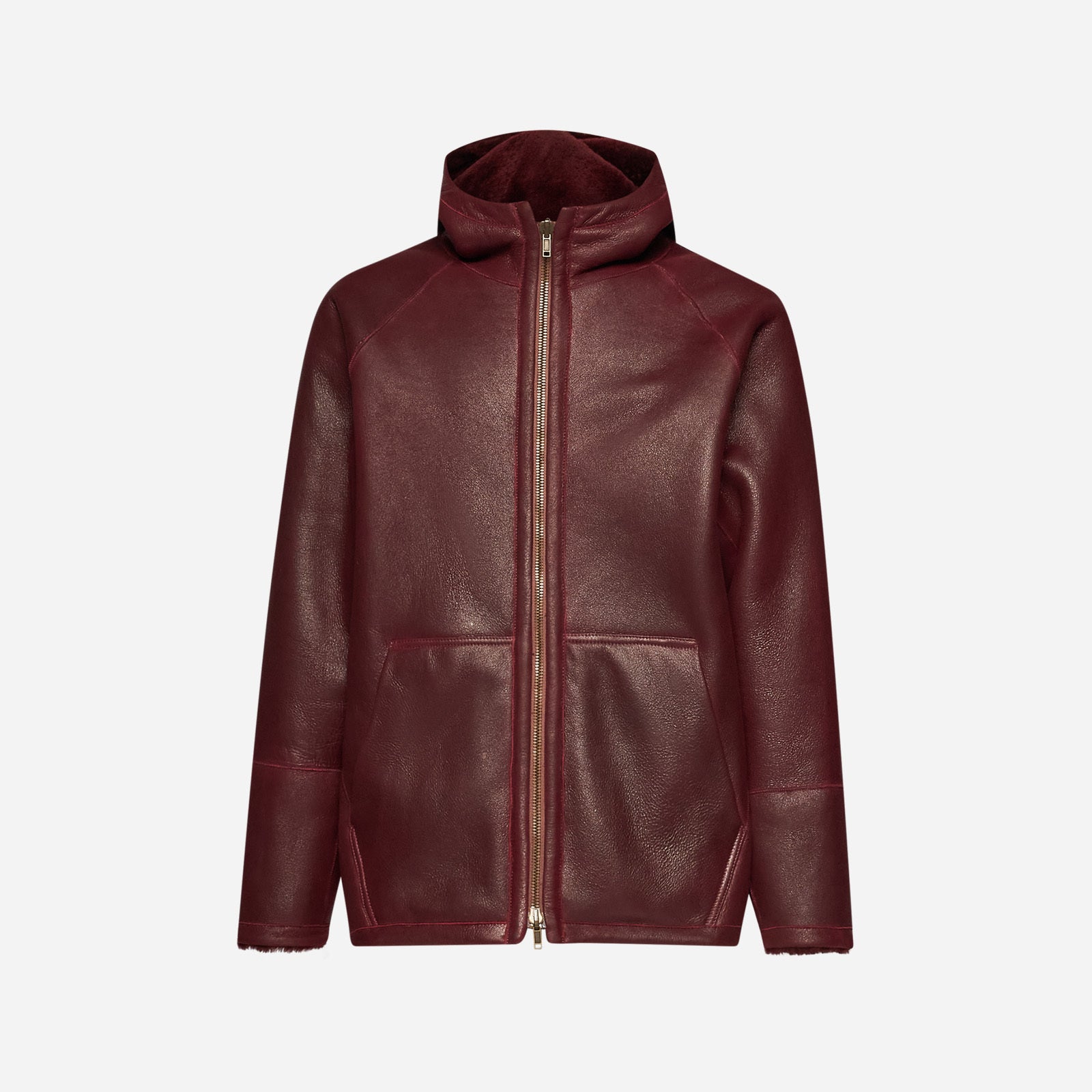 GIACCA OVER CON CAPPUCCIO IN SHEARLING - BORDEAUX