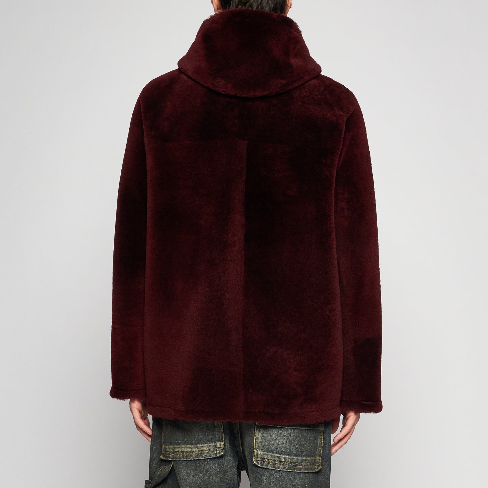 GIACCA OVER CON CAPPUCCIO IN SHEARLING - BORDEAUX