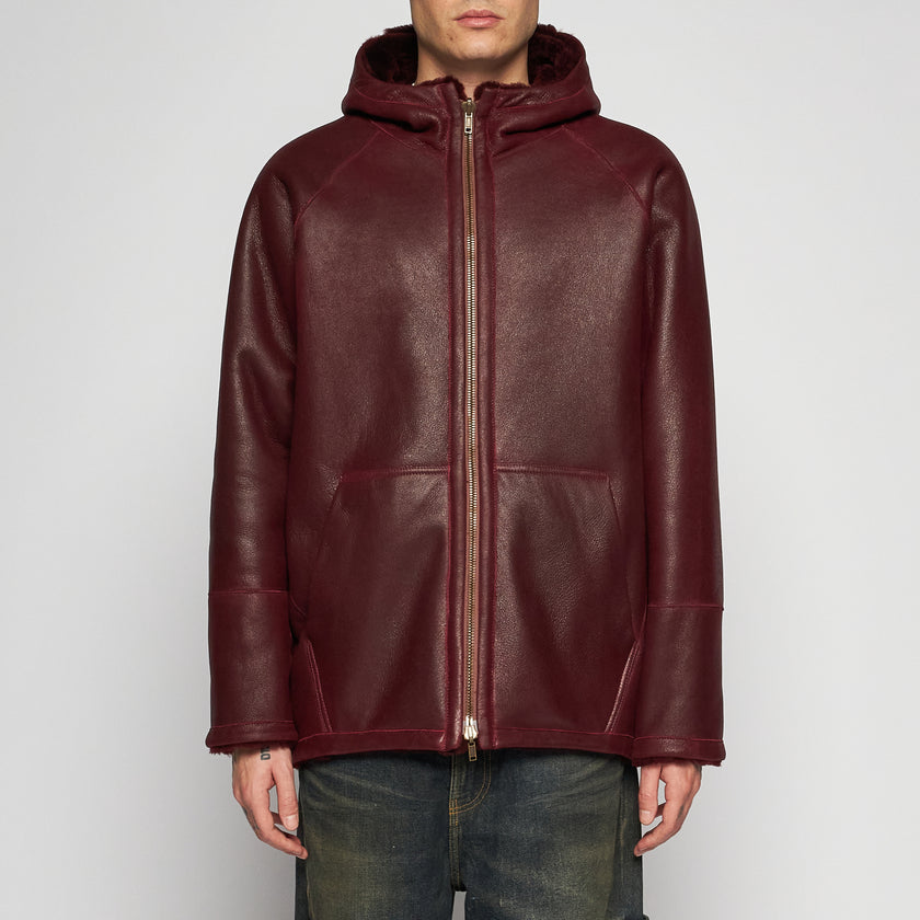 GIACCA OVER CON CAPPUCCIO IN SHEARLING - BORDEAUX