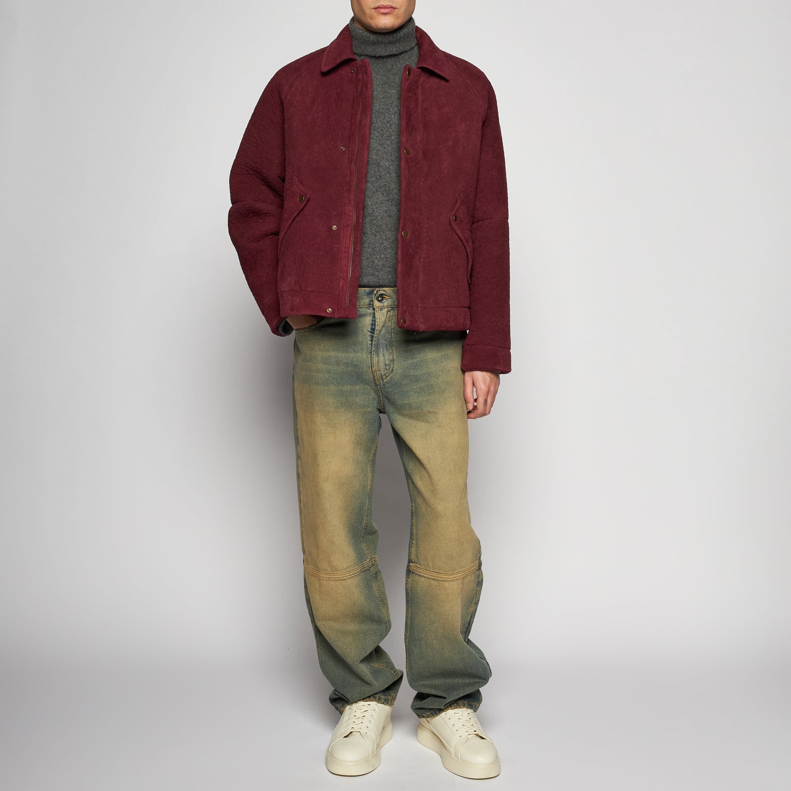 HAMMERED SUEDE WORK JACKET - BURGUNDY