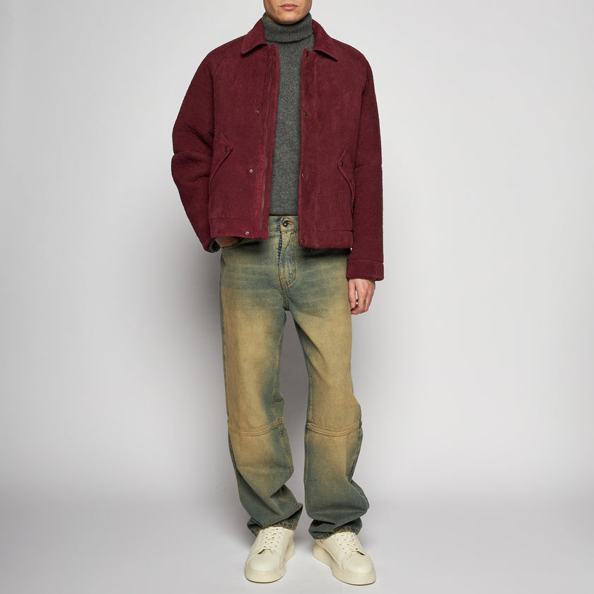 ARBEITSJACKE AUS GEHÄMMERTEM WILDLEDER - BURGUNDERROT