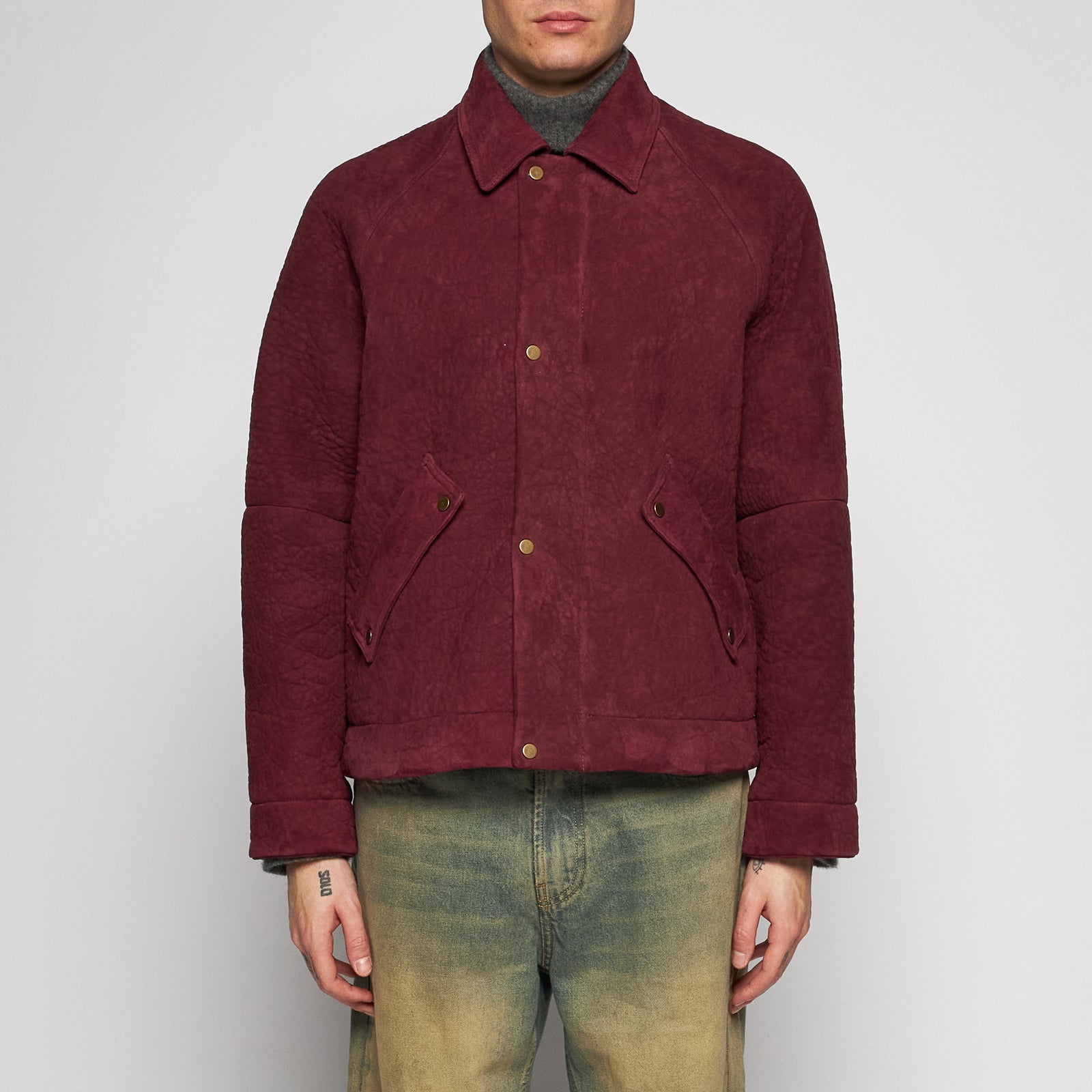 HAMMERED SUEDE WORK JACKET - BURGUNDY