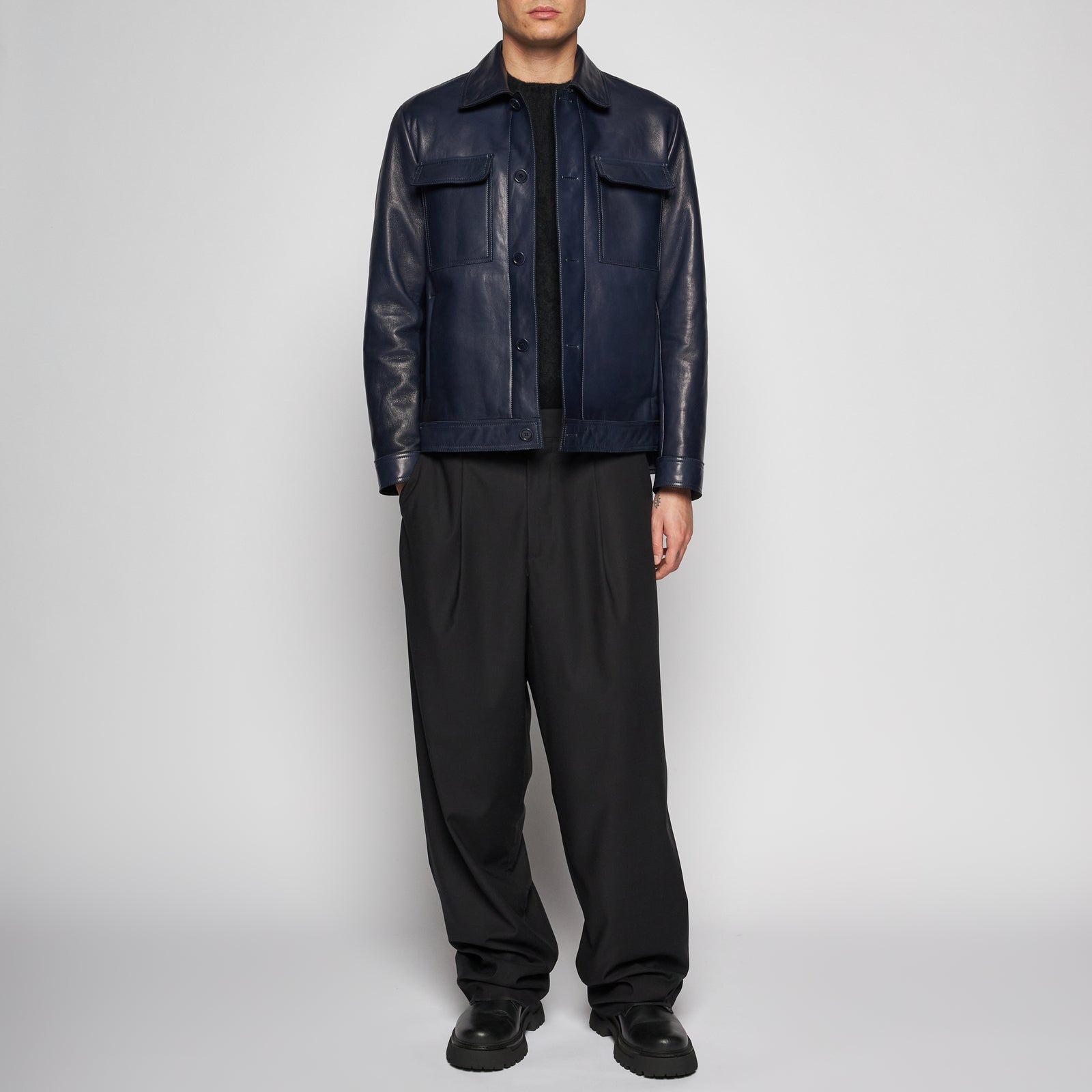 GIACCA IN PELLE NAPPA PLONGÈ - BLUE