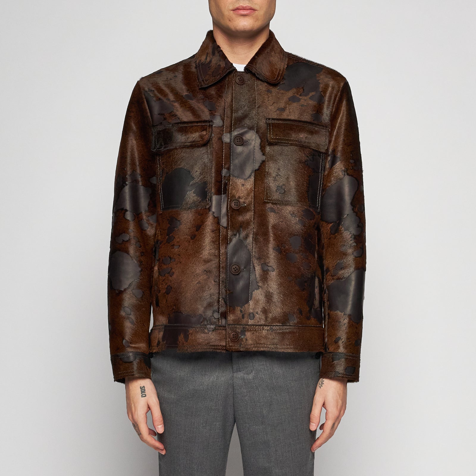 GIACCA IN PELLE EFFETTO CAVALLINO – BROWN