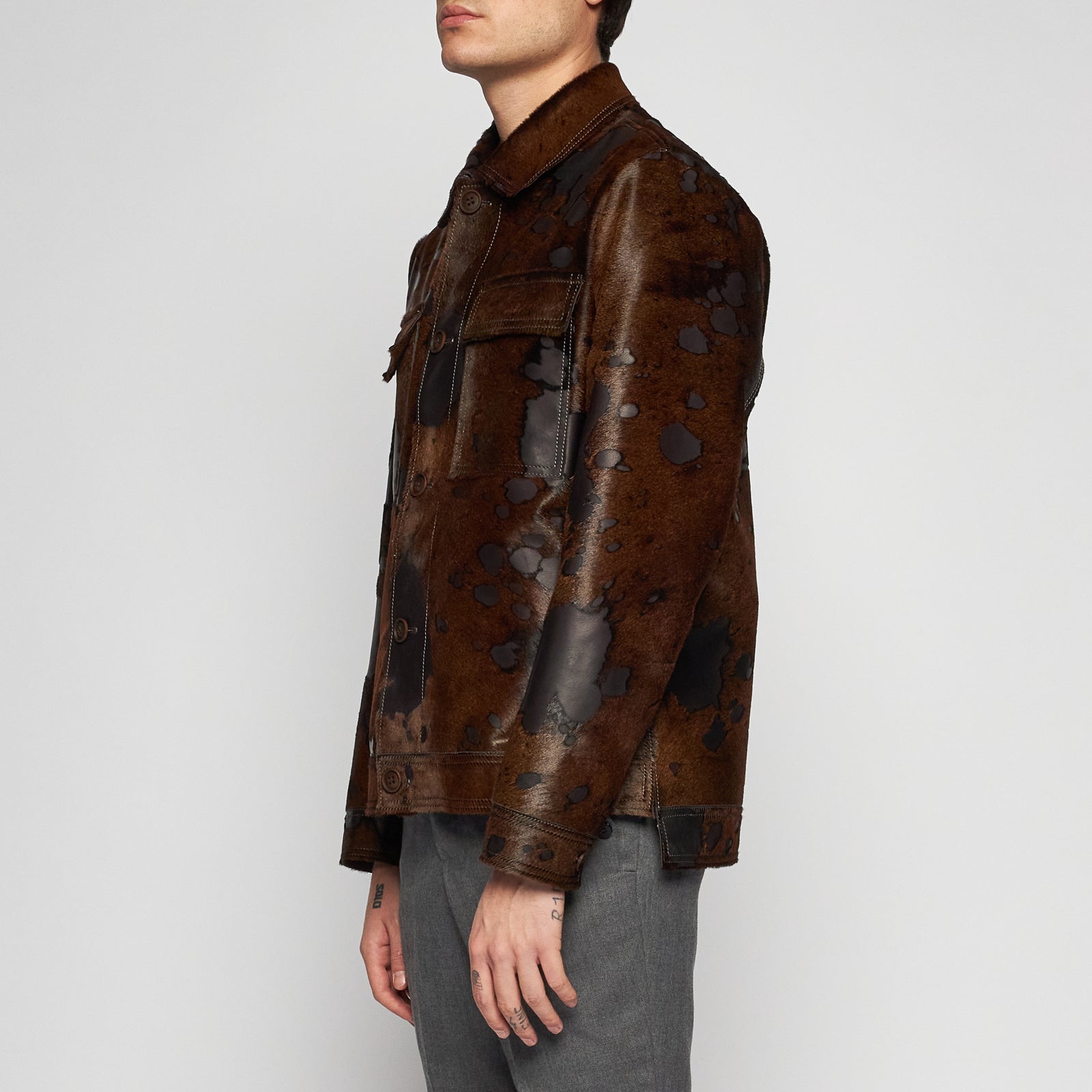 GIACCA IN PELLE EFFETTO CAVALLINO – BROWN