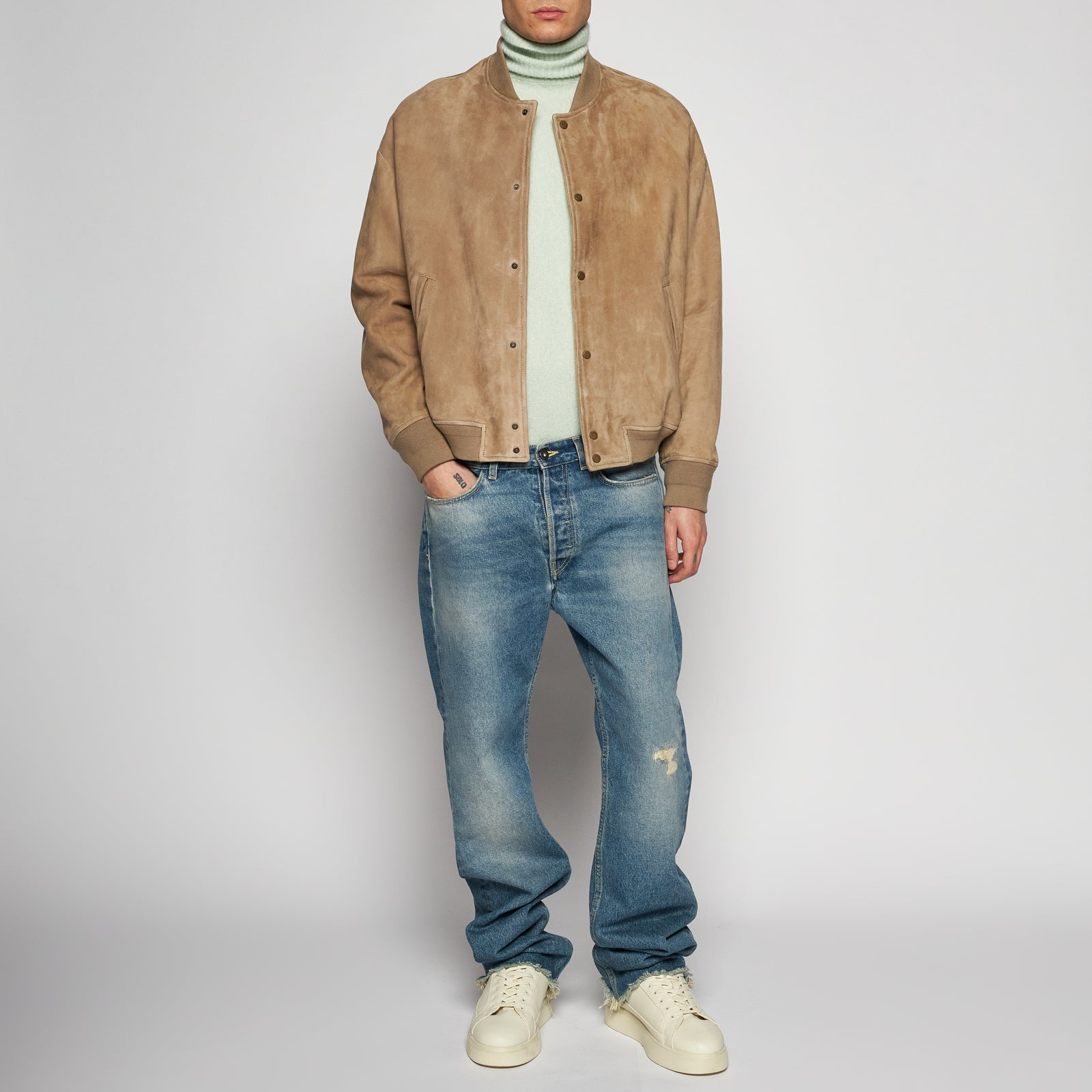 GIACCA BOMBER OVER IN PELLE SCAMOSCIATA - SAND