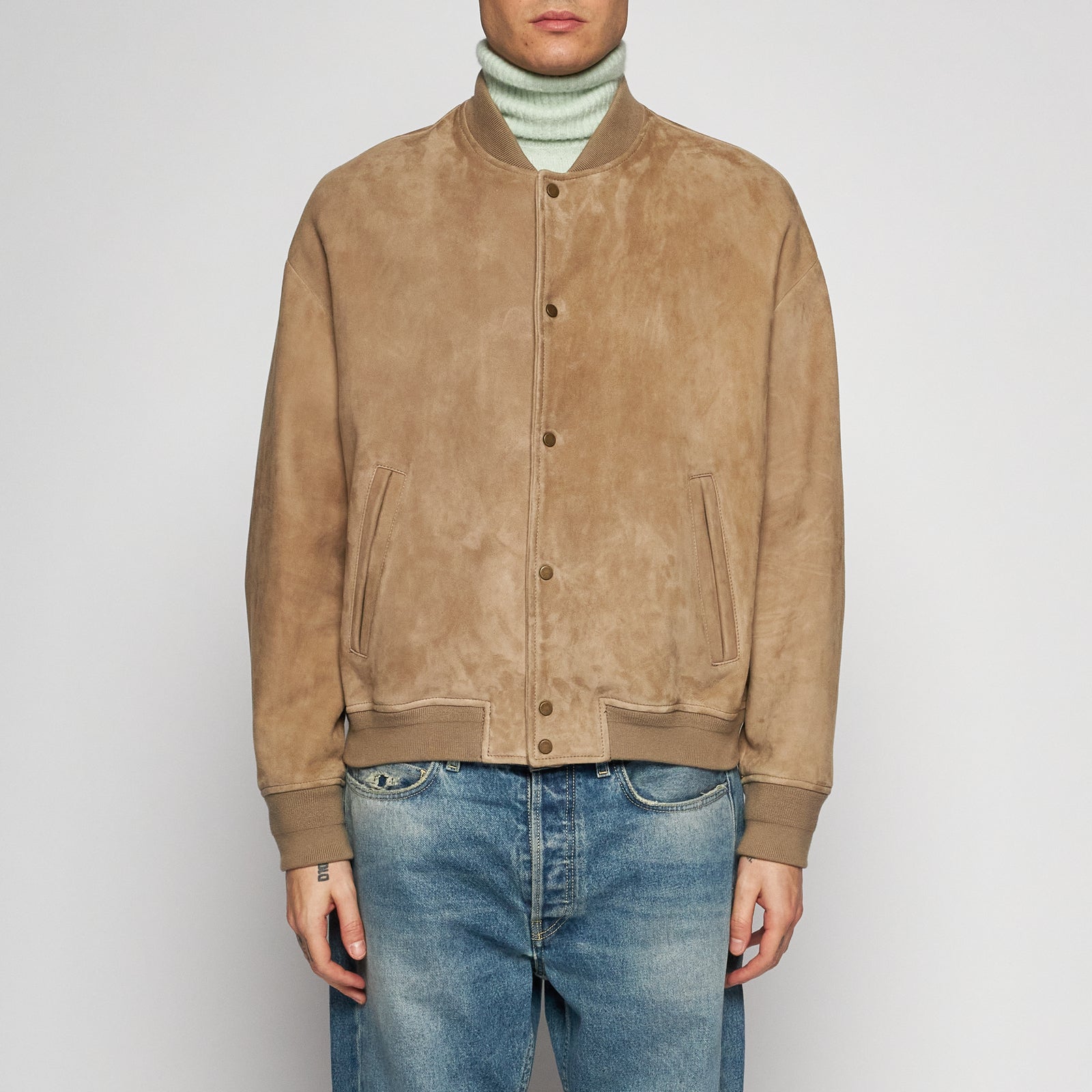 GIACCA BOMBER OVER IN PELLE SCAMOSCIATA - SAND