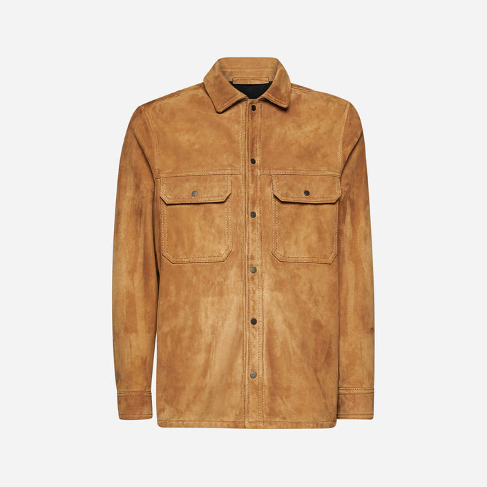CAMICIA IN PELLE SCAMOSCIATA - CAMEL