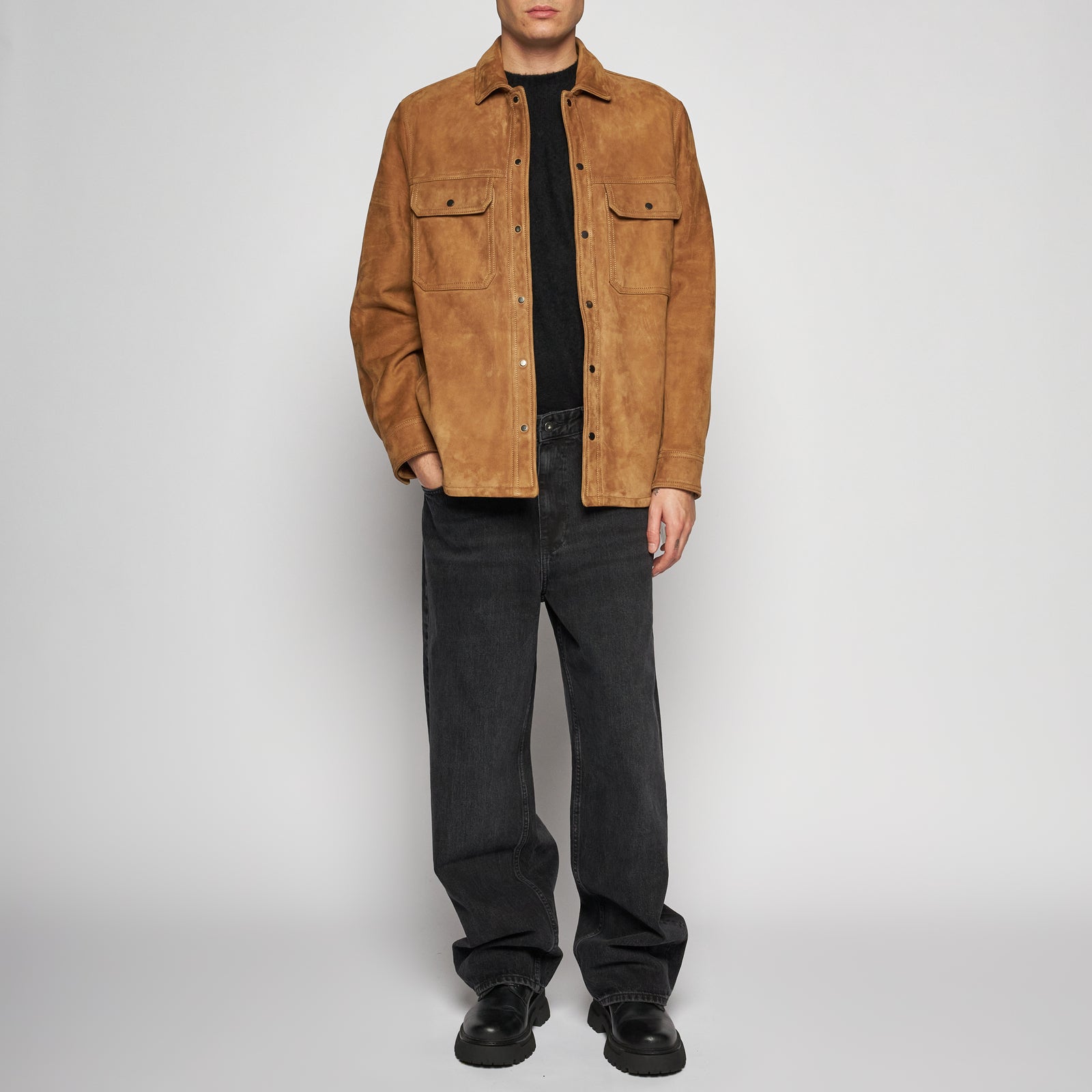 CAMICIA IN PELLE SCAMOSCIATA - CAMEL