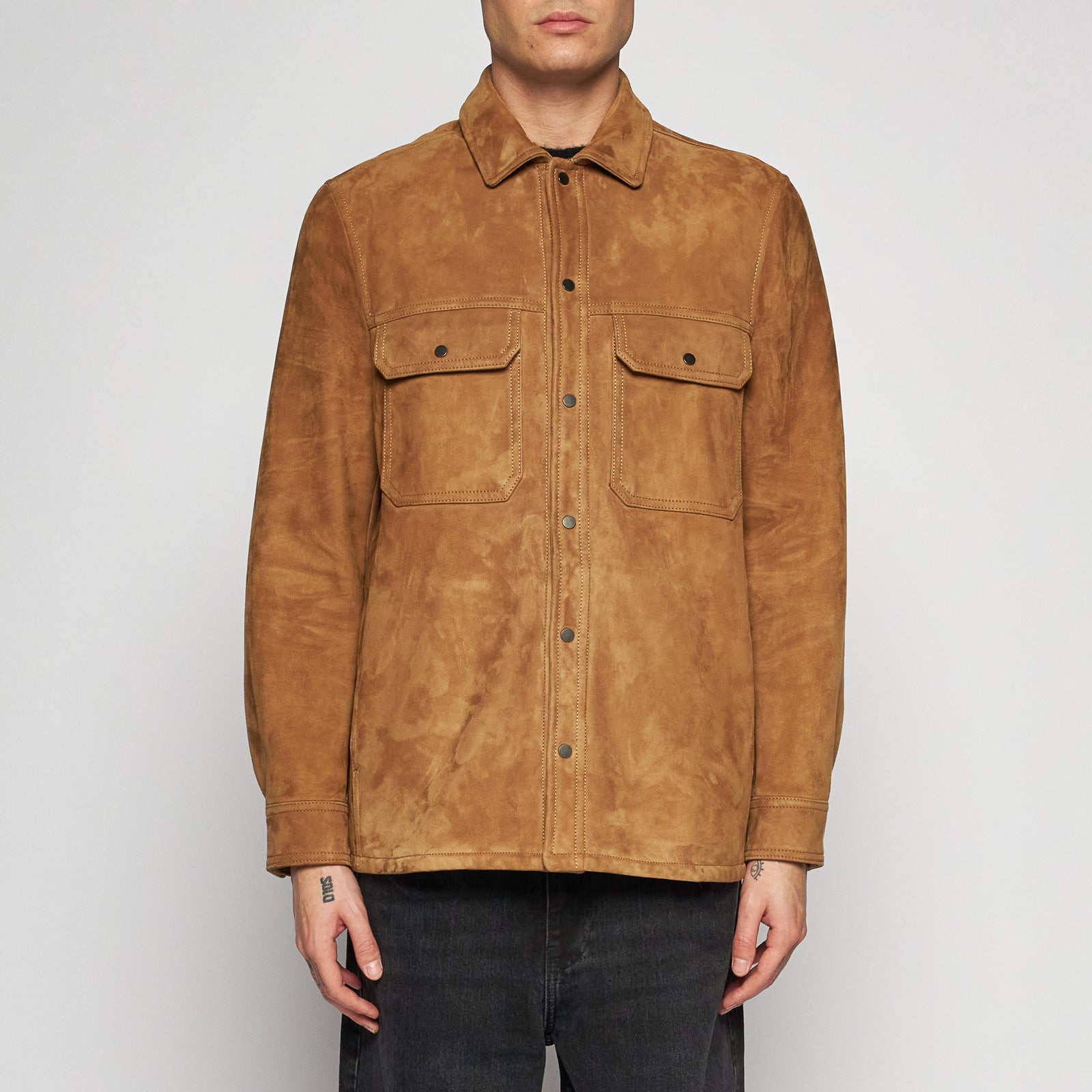 CAMICIA IN PELLE SCAMOSCIATA - CAMEL