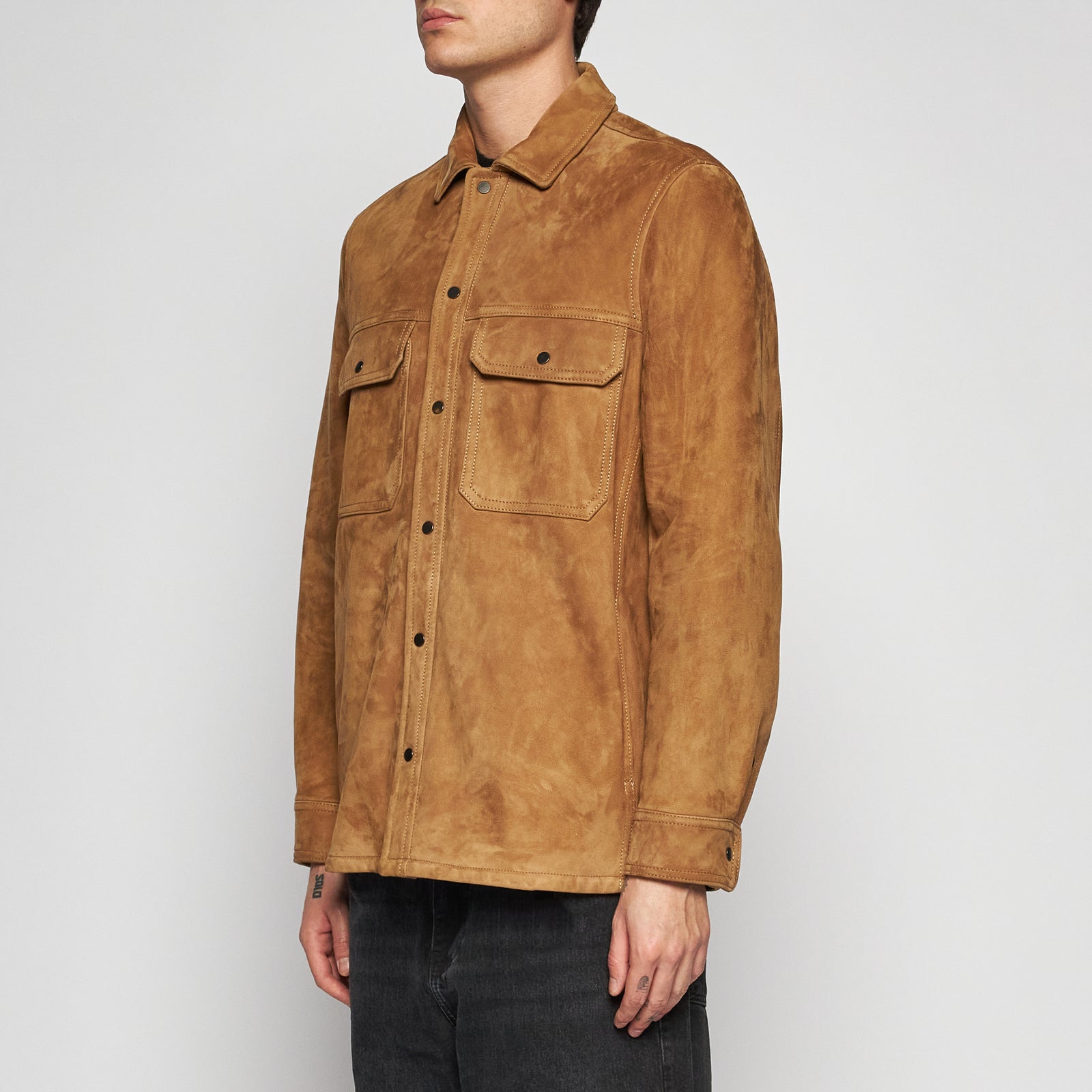 CAMICIA IN PELLE SCAMOSCIATA - CAMEL
