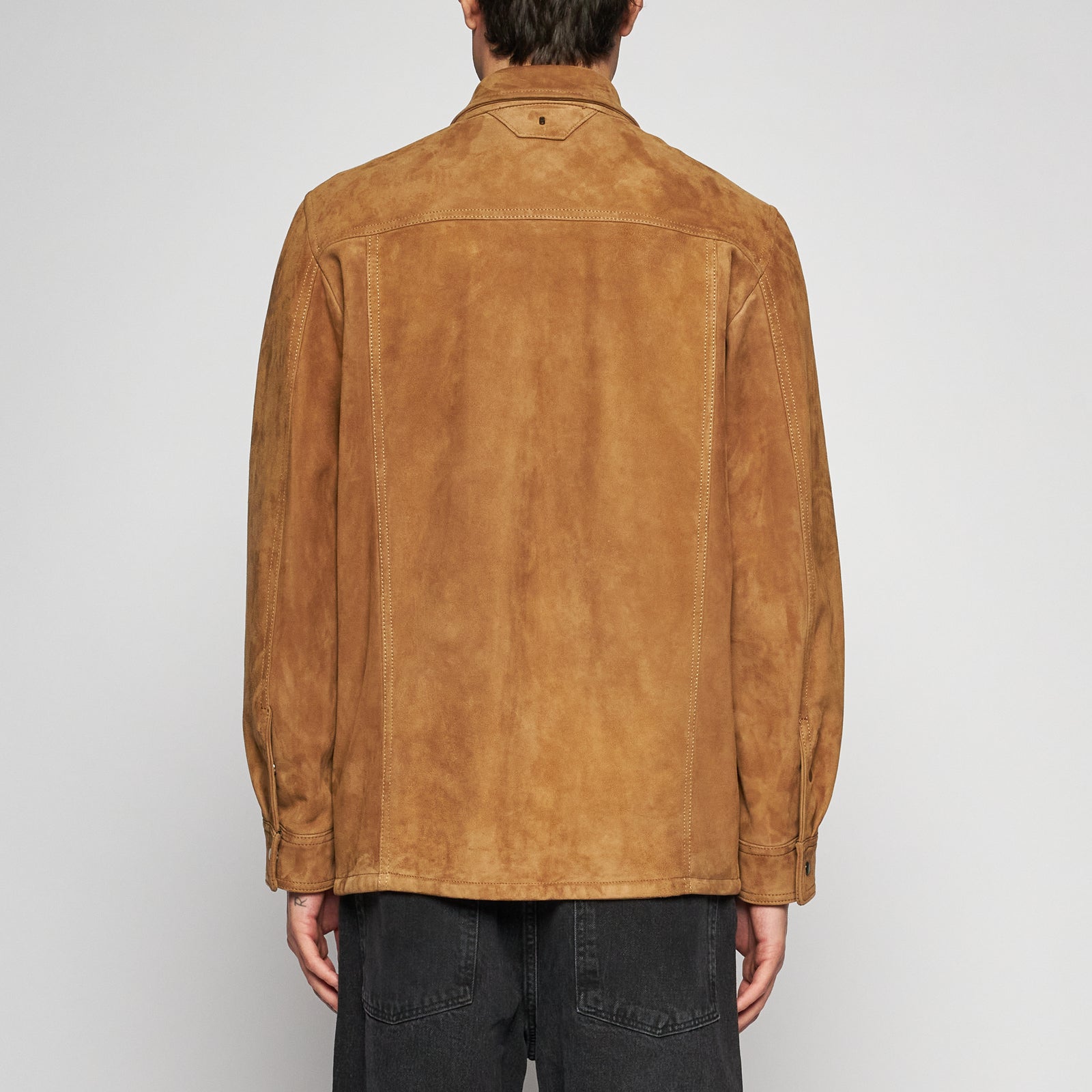 CAMICIA IN PELLE SCAMOSCIATA - CAMEL