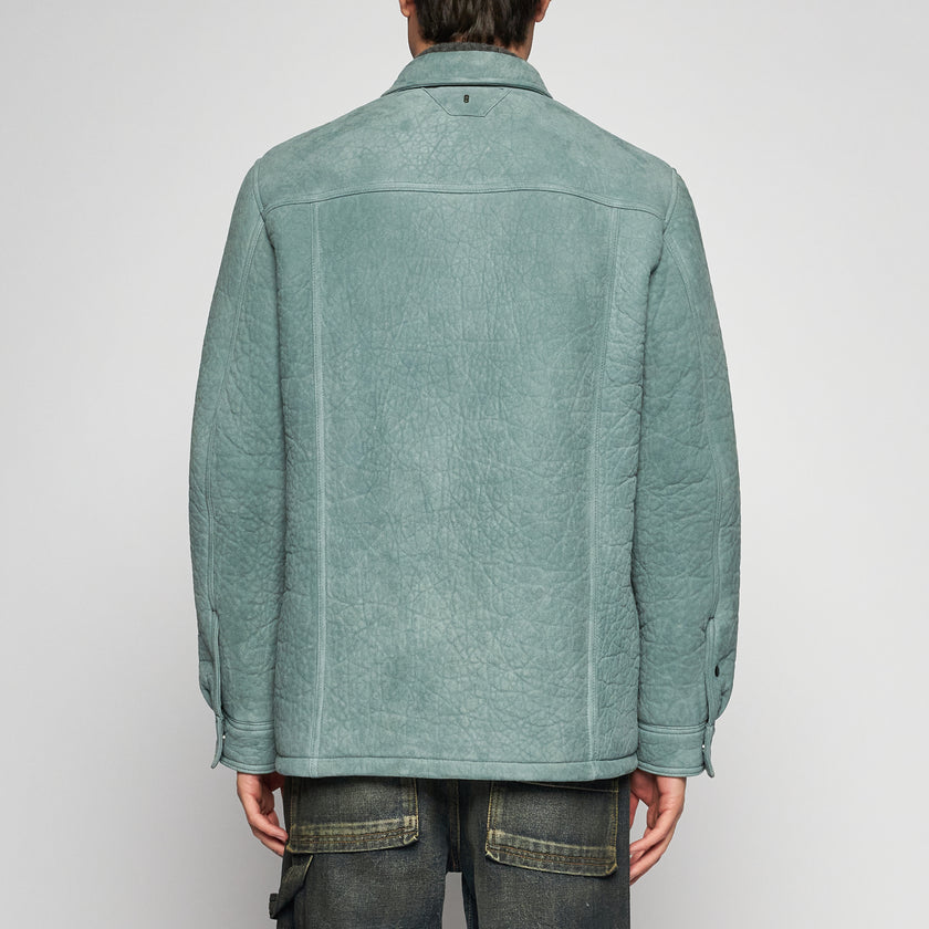 GIACCA CAMICIA IN PELLE SCAMOSCIATA MARTELLATA - ACQUA