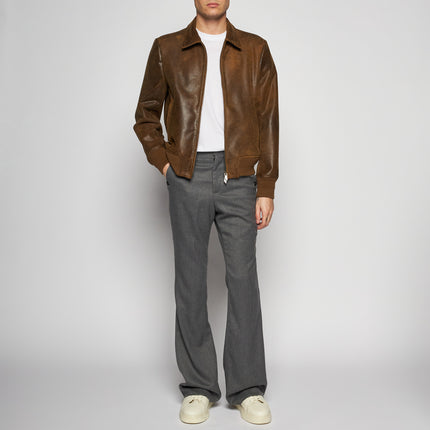 AGED LEATHER BOMBER JACKET – COOKIE