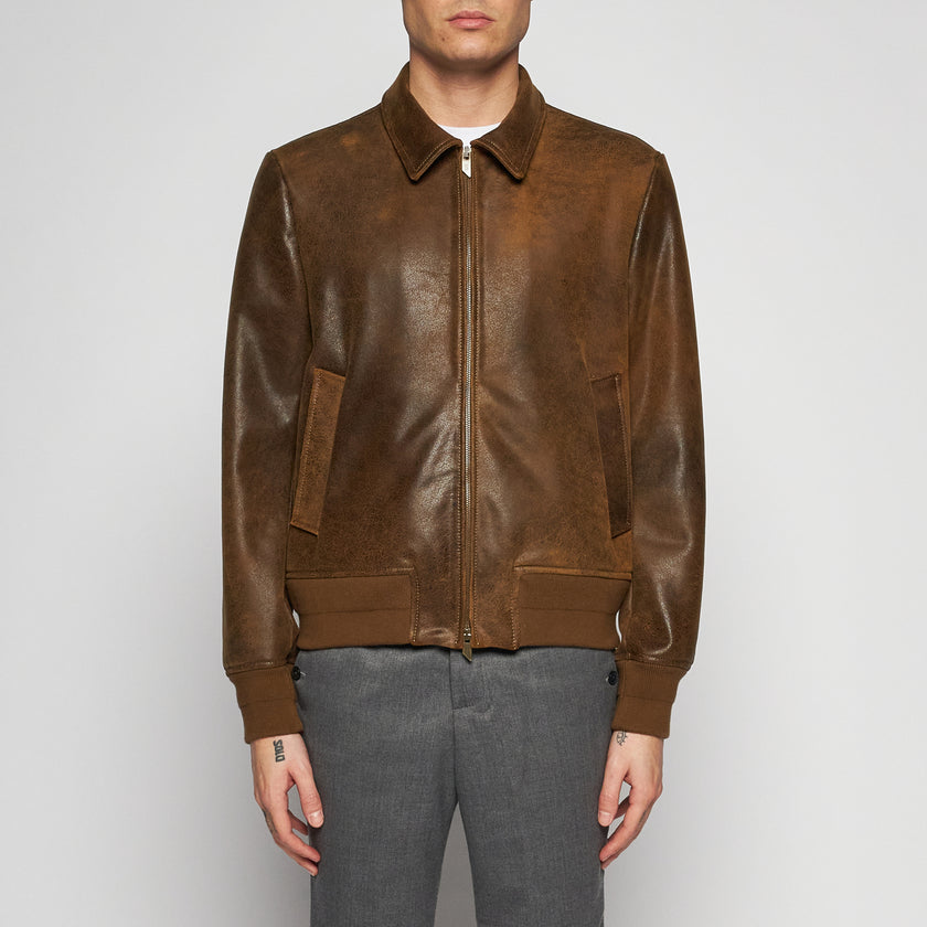 GIACCA BOMBER IN PELLE INVECCHIATA – COOKIE