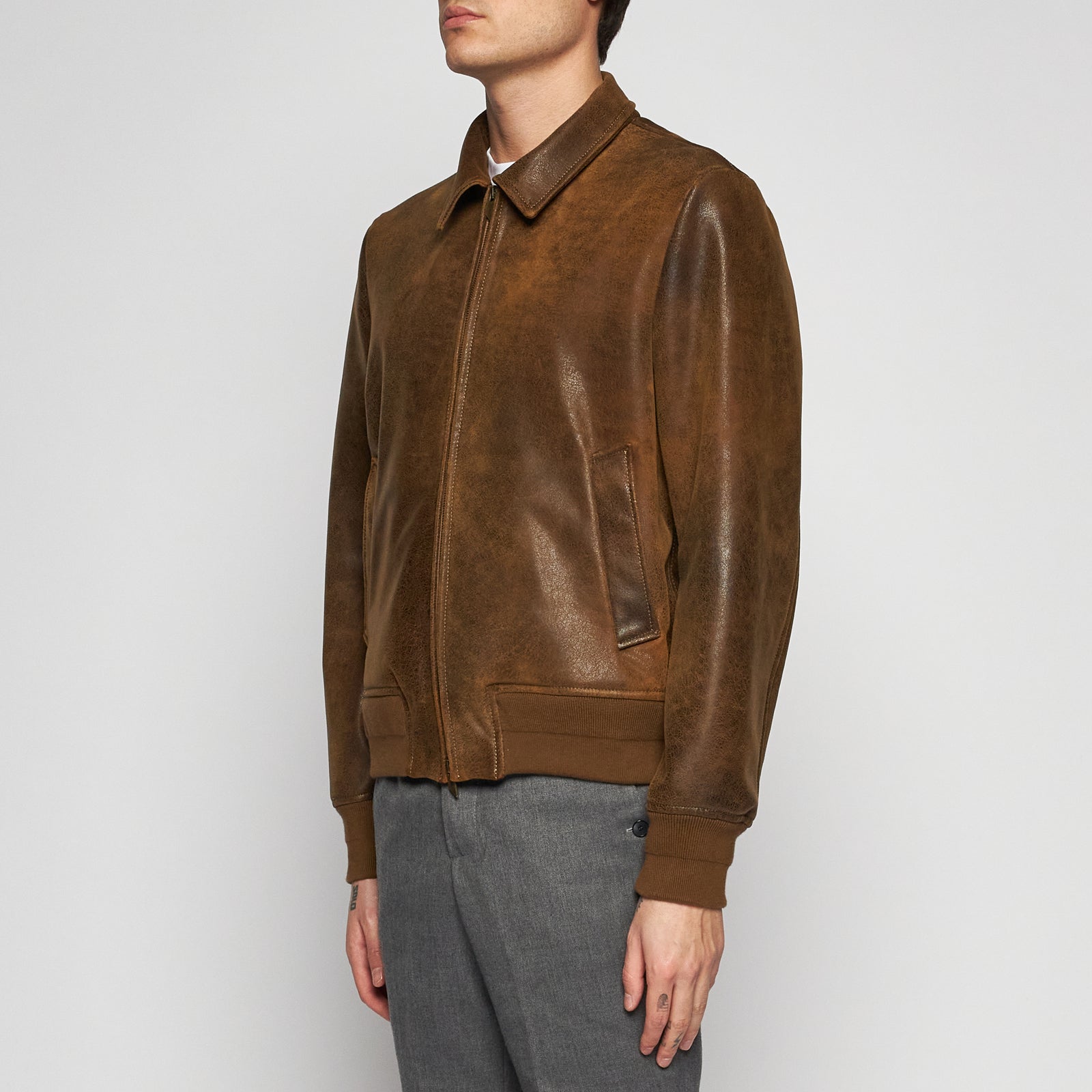 GIACCA BOMBER IN PELLE INVECCHIATA – COOKIE