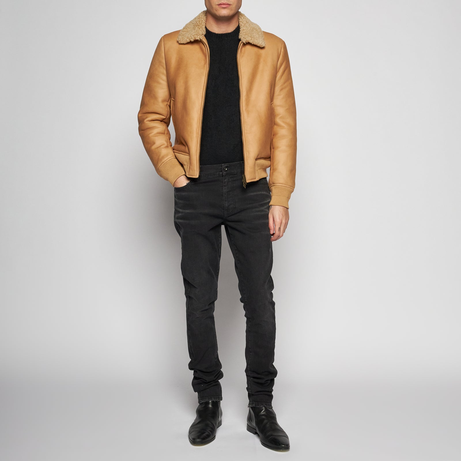 GIACCA BOMBER IN SHEARLING - NUDE