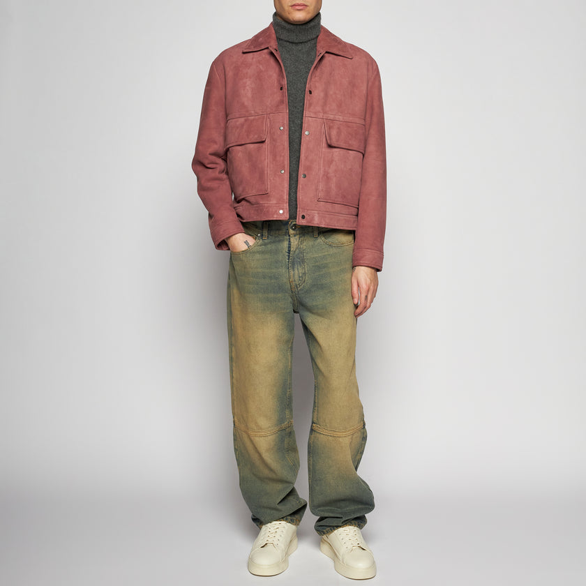 GIACCA BOMBER IN PELLE SCAMOSCIATA - ROSE