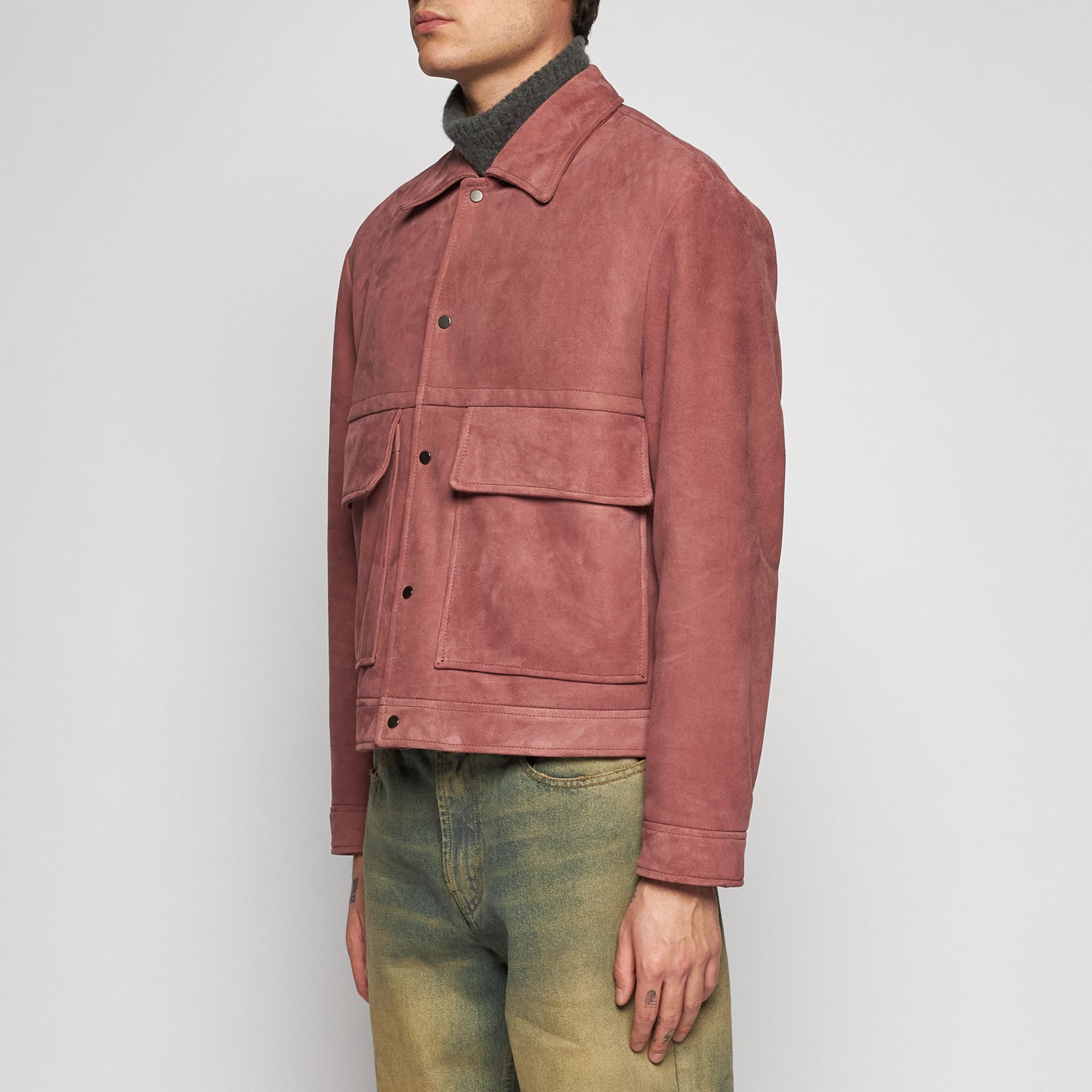 GIACCA BOMBER IN PELLE SCAMOSCIATA - ROSE