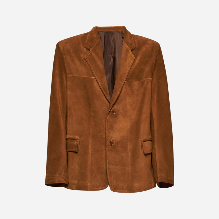 BLAZER IN PELLE SCAMOSCIATA INVECCHIATA – TOBACCO