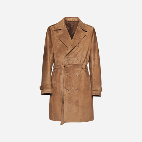 TRENCH IN PELLE SCAMOSCIATA - TAUPE