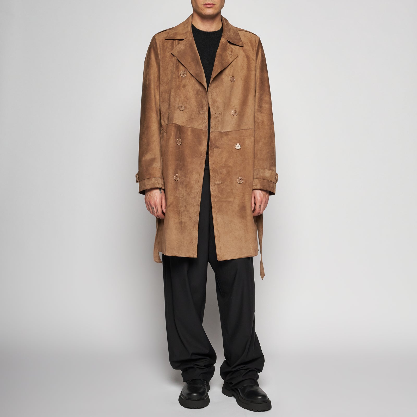 TRENCH IN PELLE SCAMOSCIATA - TAUPE