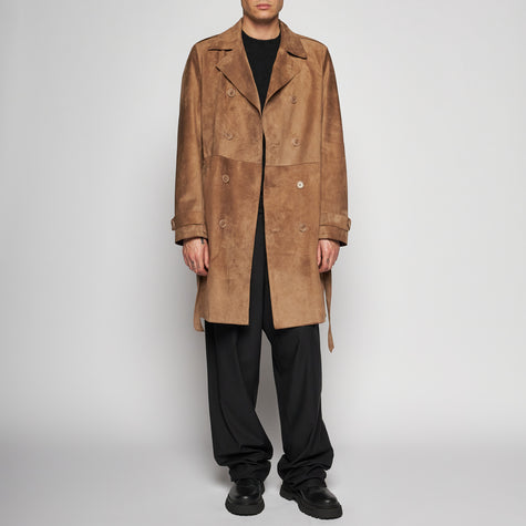 TRENCH IN PELLE SCAMOSCIATA - TAUPE