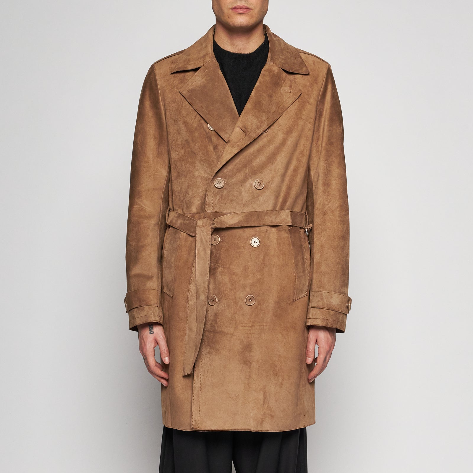 TRENCH IN PELLE SCAMOSCIATA - TAUPE