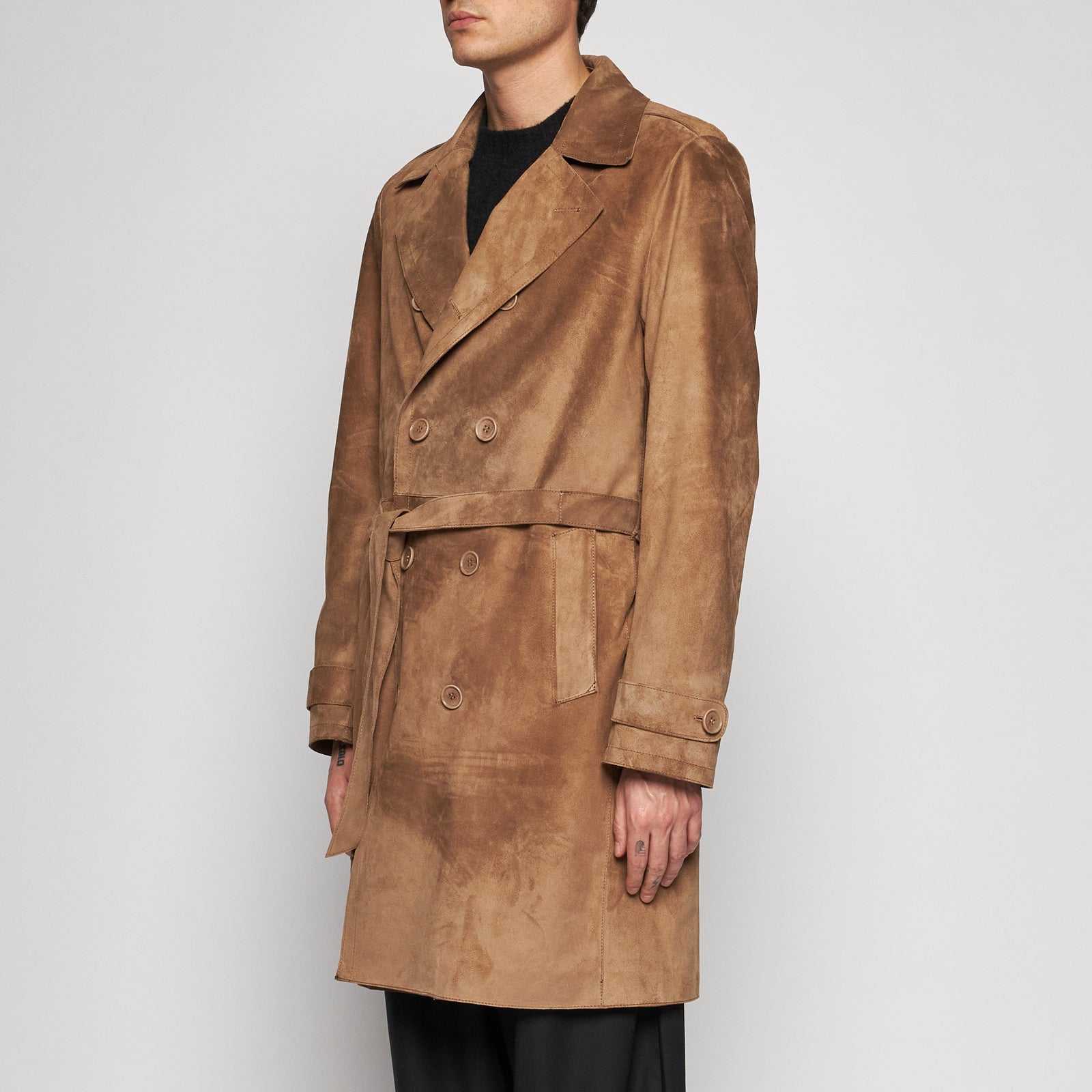 TRENCH IN PELLE SCAMOSCIATA - TAUPE