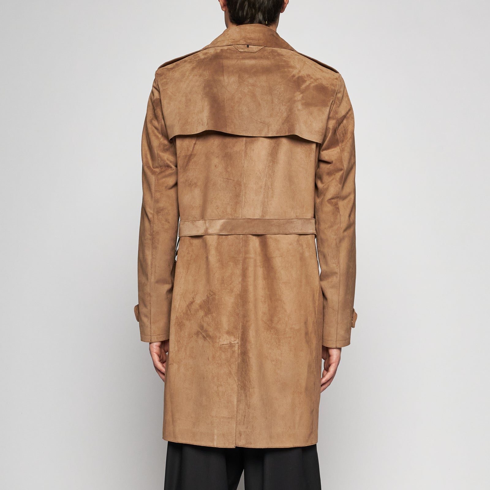 TRENCH IN PELLE SCAMOSCIATA - TAUPE