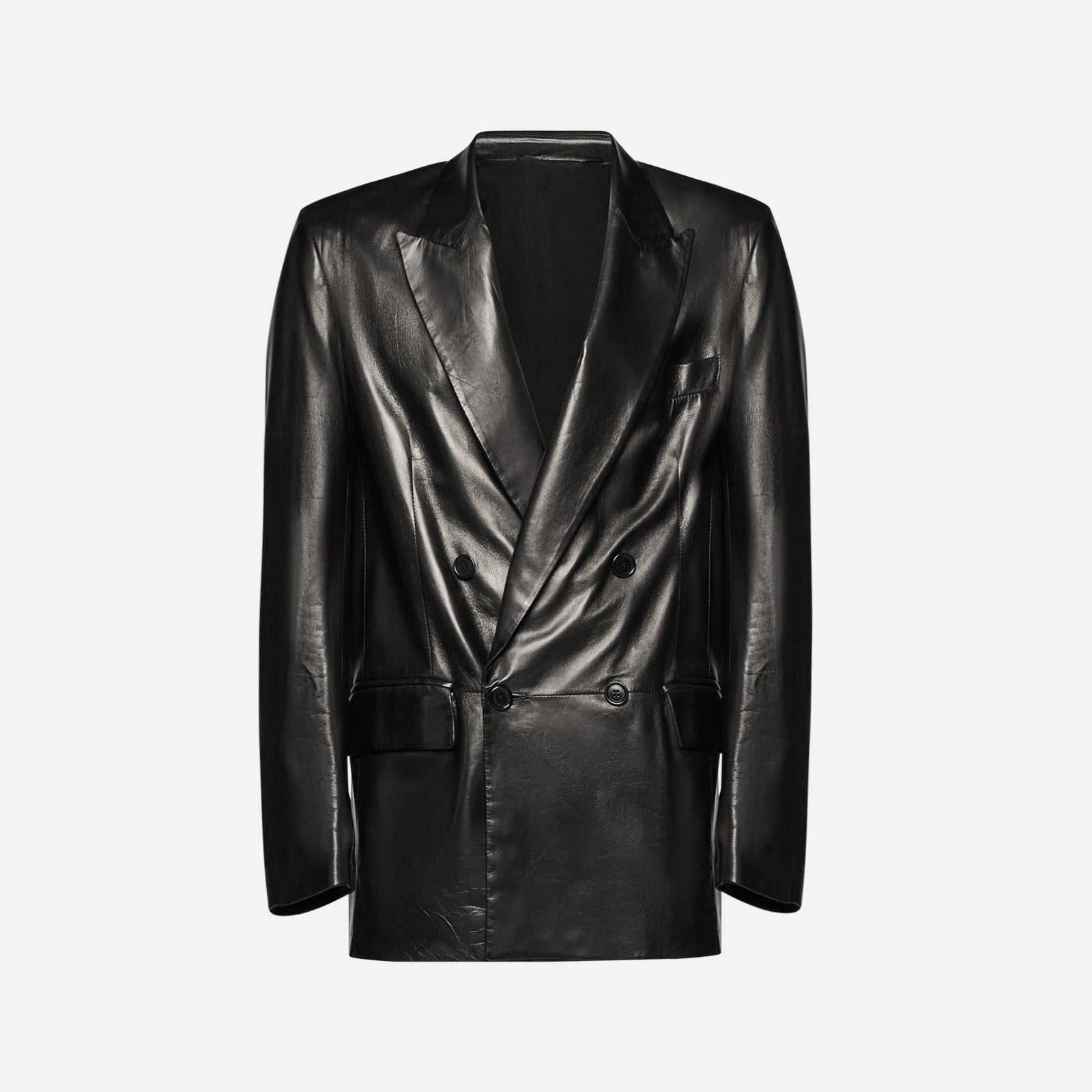 GIACCA BLAZER IN PELLE NAPPA PLONGÈ - BLACK