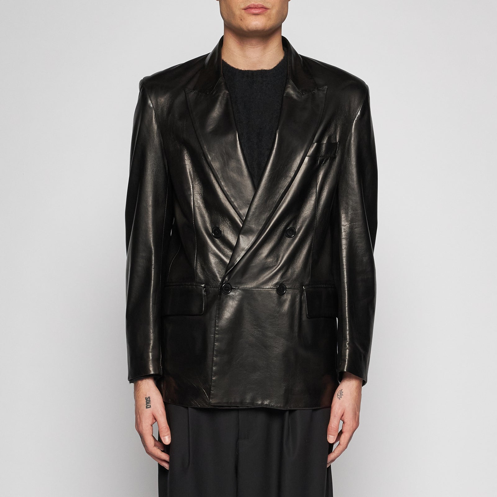 GIACCA BLAZER IN PELLE NAPPA PLONGÈ - BLACK