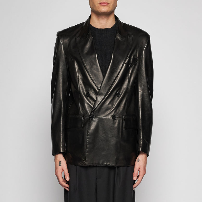 BLAZERJACKE AUS NAPPA-PLONGÈ-LEDER – SCHWARZ