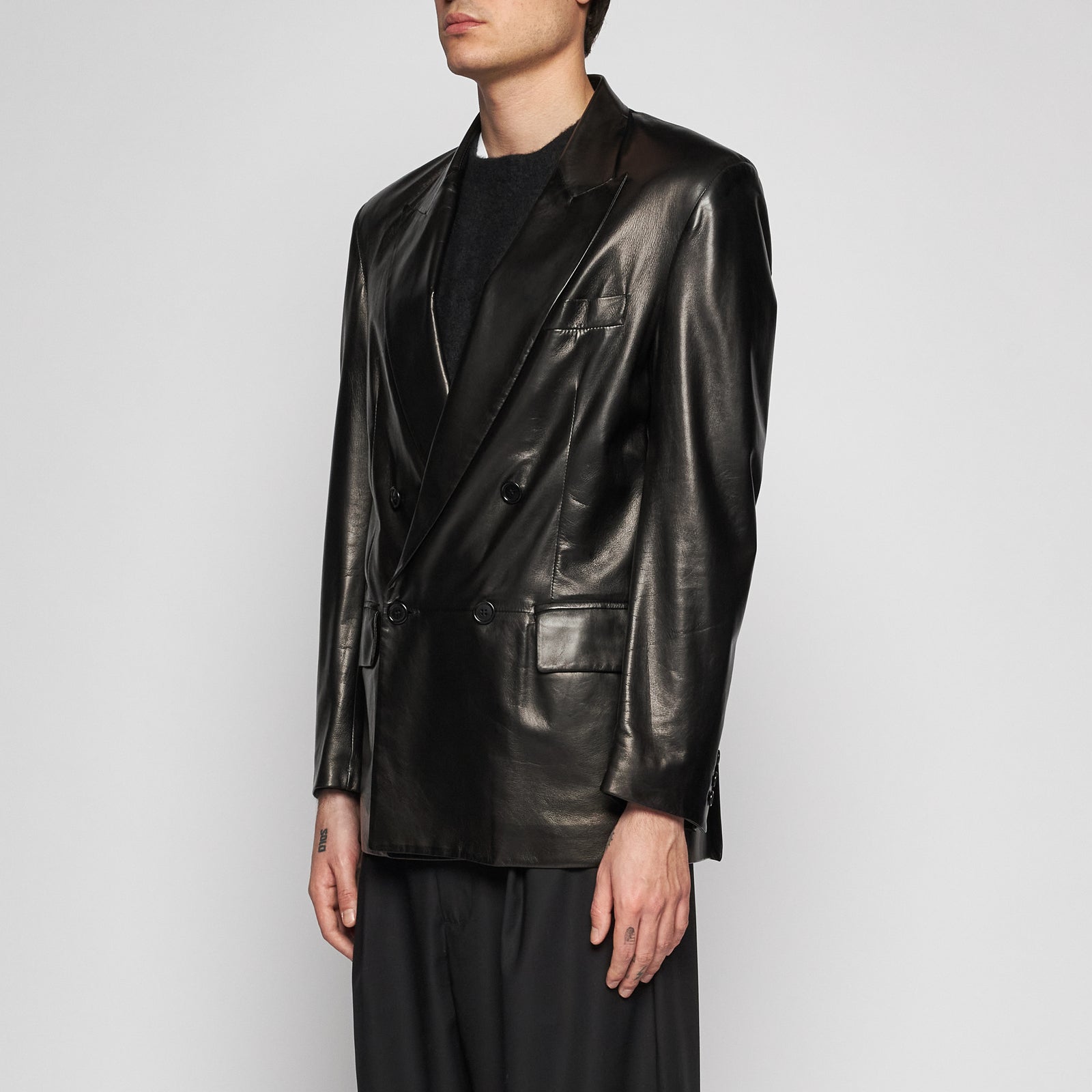 GIACCA BLAZER IN PELLE NAPPA PLONGÈ - BLACK