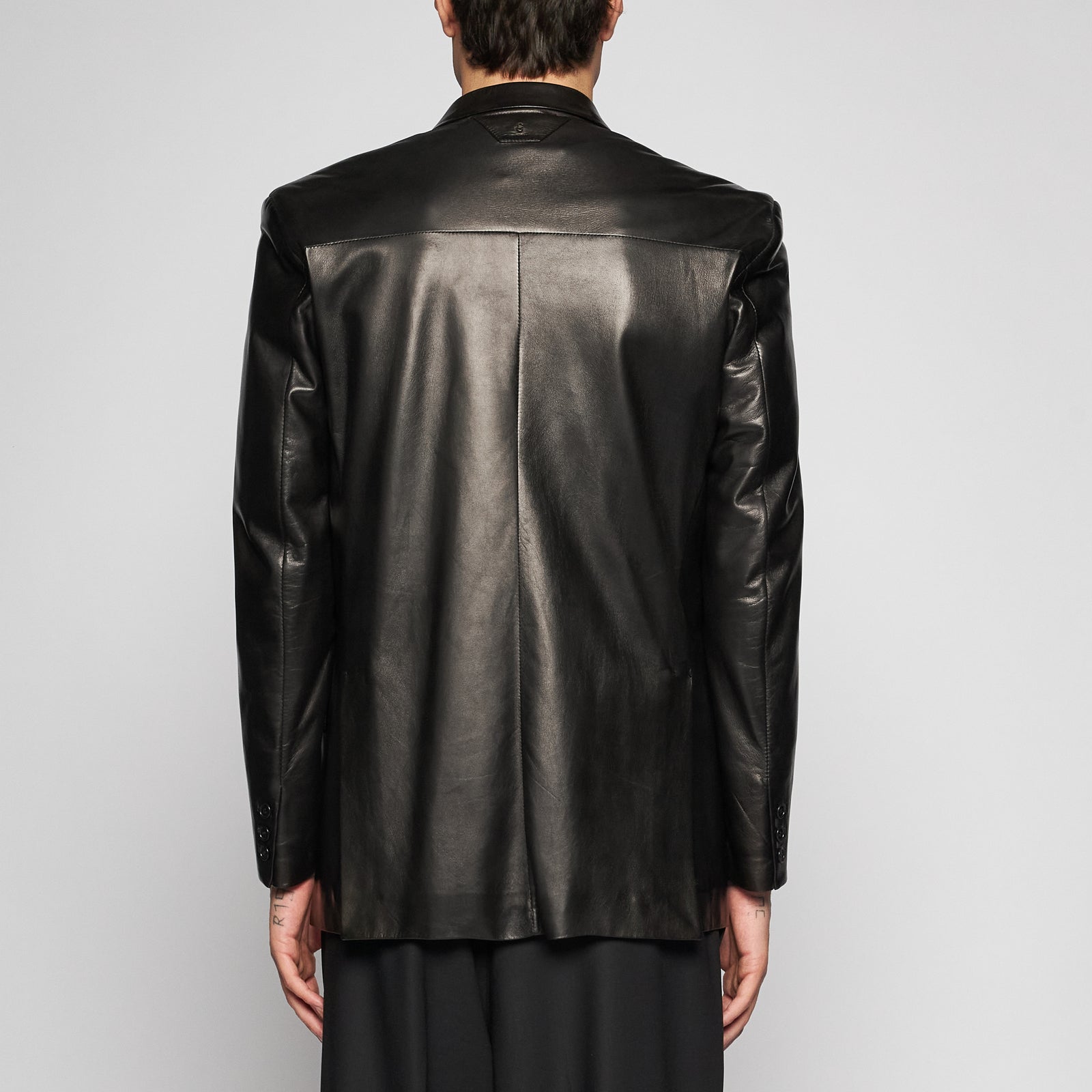 GIACCA BLAZER IN PELLE NAPPA PLONGÈ - BLACK